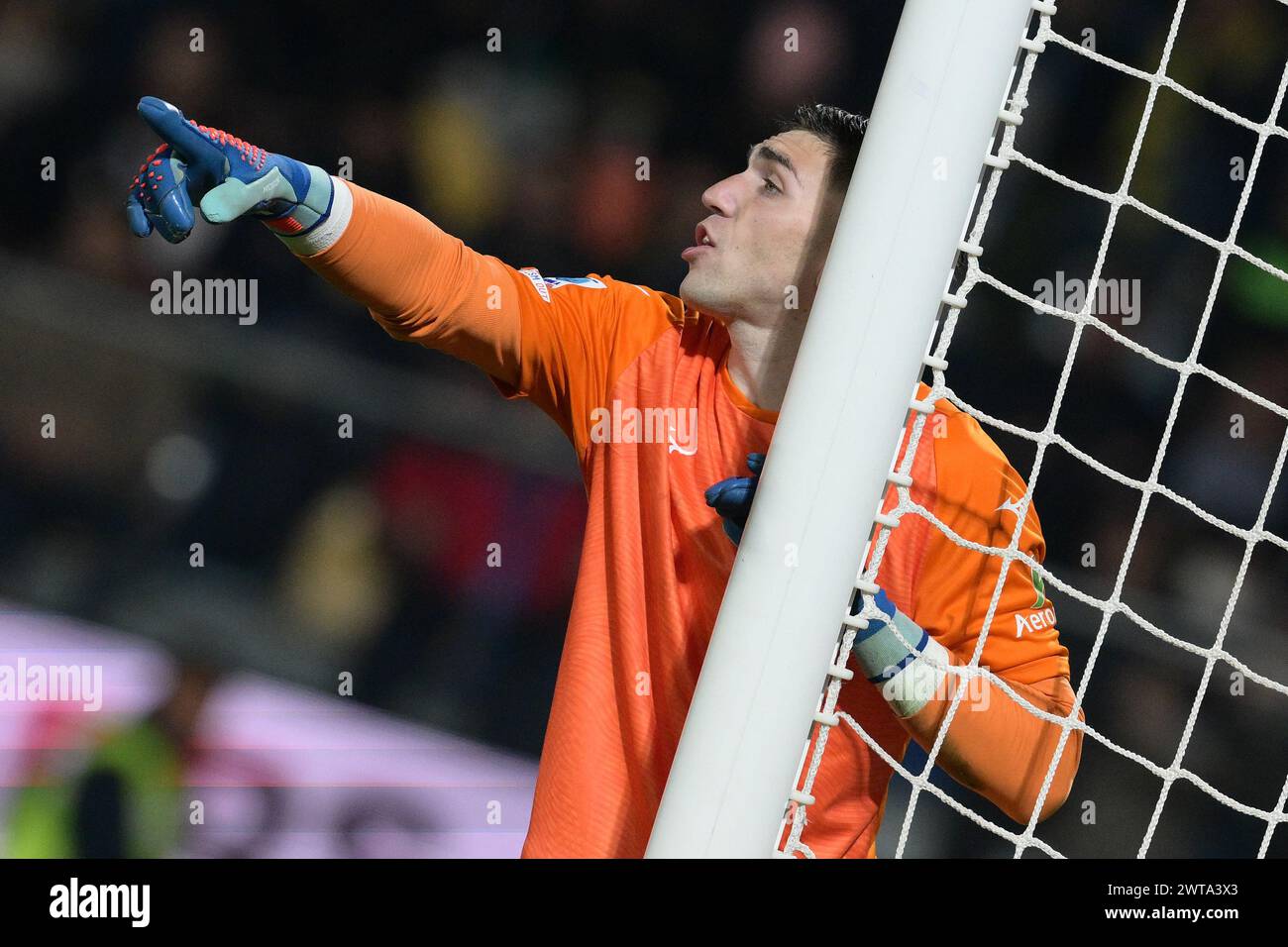 Frosinone, Italien. März 2024. Christos Mandas (SS Lazio) Gesten während des Fußballspiels der Serie A Tim zwischen Frosinone und Lazio im Stadion Frosinone Benito Stirpe, Italien - Samstag, 16. März 2024 - Sport Soccer ( Foto: Alfredo Falcone/LaPresse ) Credit: LaPresse/Alamy Live News Stockfoto