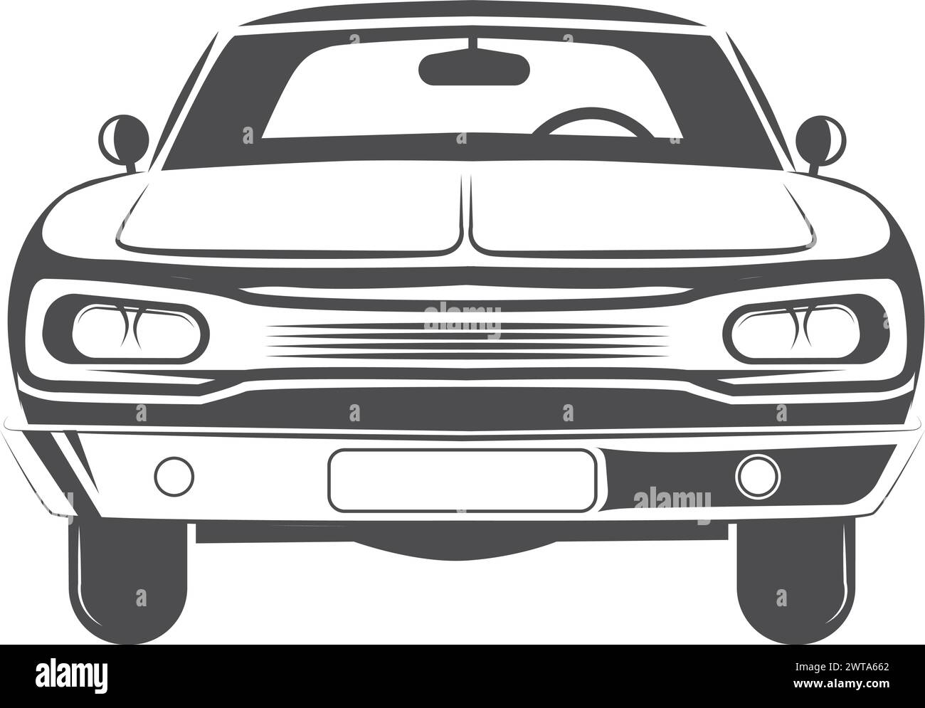 Vorderansicht des Retro-Fahrzeugs, schwarze Fahrzeugzeichnung Stock Vektor