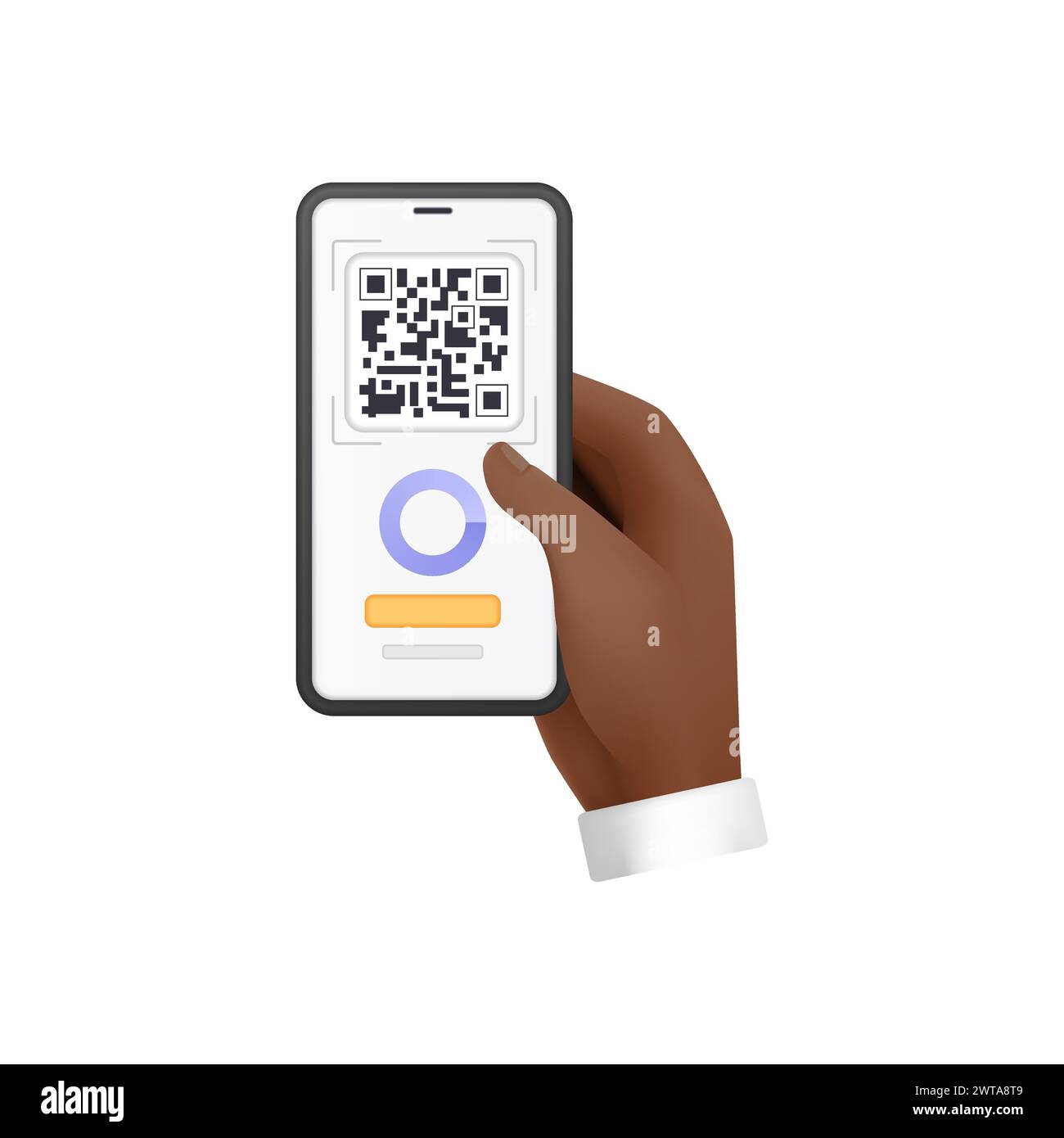 3D männliche Hand hält Scannen QR-Code für Online-Shopping, Scan Verification Vektor Illustration Stock Vektor