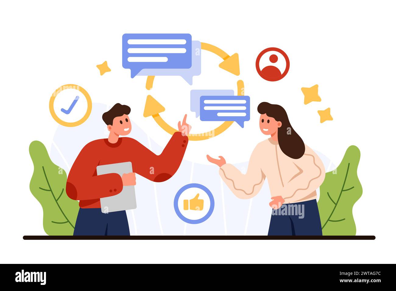 Aktives Zuhören für die Geschäftskommunikation. Winzige Menschen, die Verständnis in Konversation, Entwicklung von Empathie, emotionale Intelligenz und Soft Skills Cartoon Vektor Illustration trainieren Stock Vektor