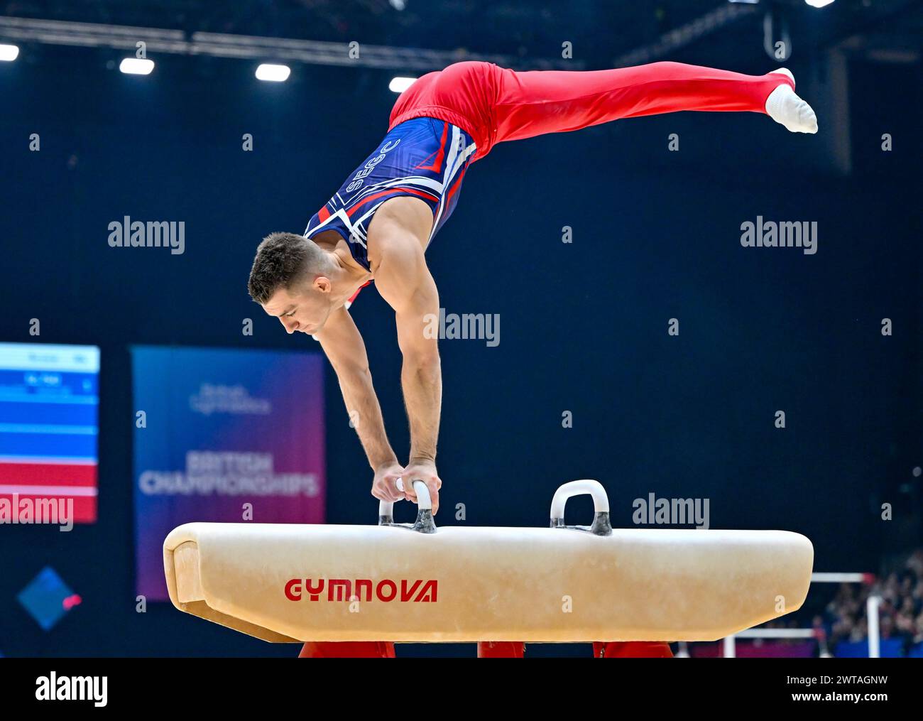 Liverpool, England, Großbritannien. März 2024. Max WHITLOCK auf dem Pommel Horse während der British Gymnastics Championships in der M&S Bank Arena in Liverpool, England, Großbritannien. Quelle: LFP/Alamy Live News Stockfoto