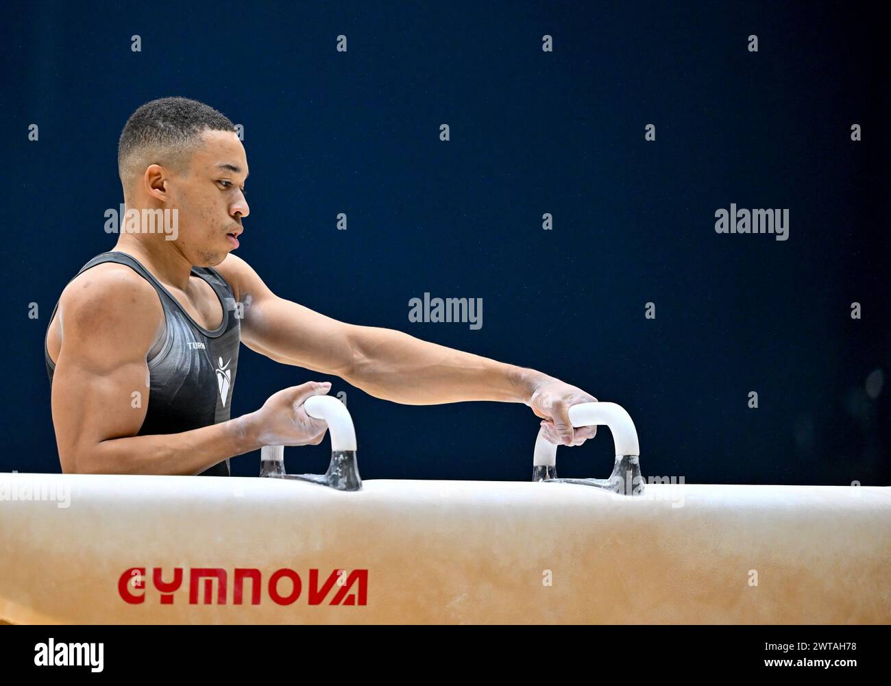 Liverpool, England, Großbritannien. März 2024. Joe FRASER auf dem Pommel Horse während der British Gymnastics Championships in der M&S Bank Arena in Liverpool, England, Großbritannien. Quelle: LFP/Alamy Live News Stockfoto