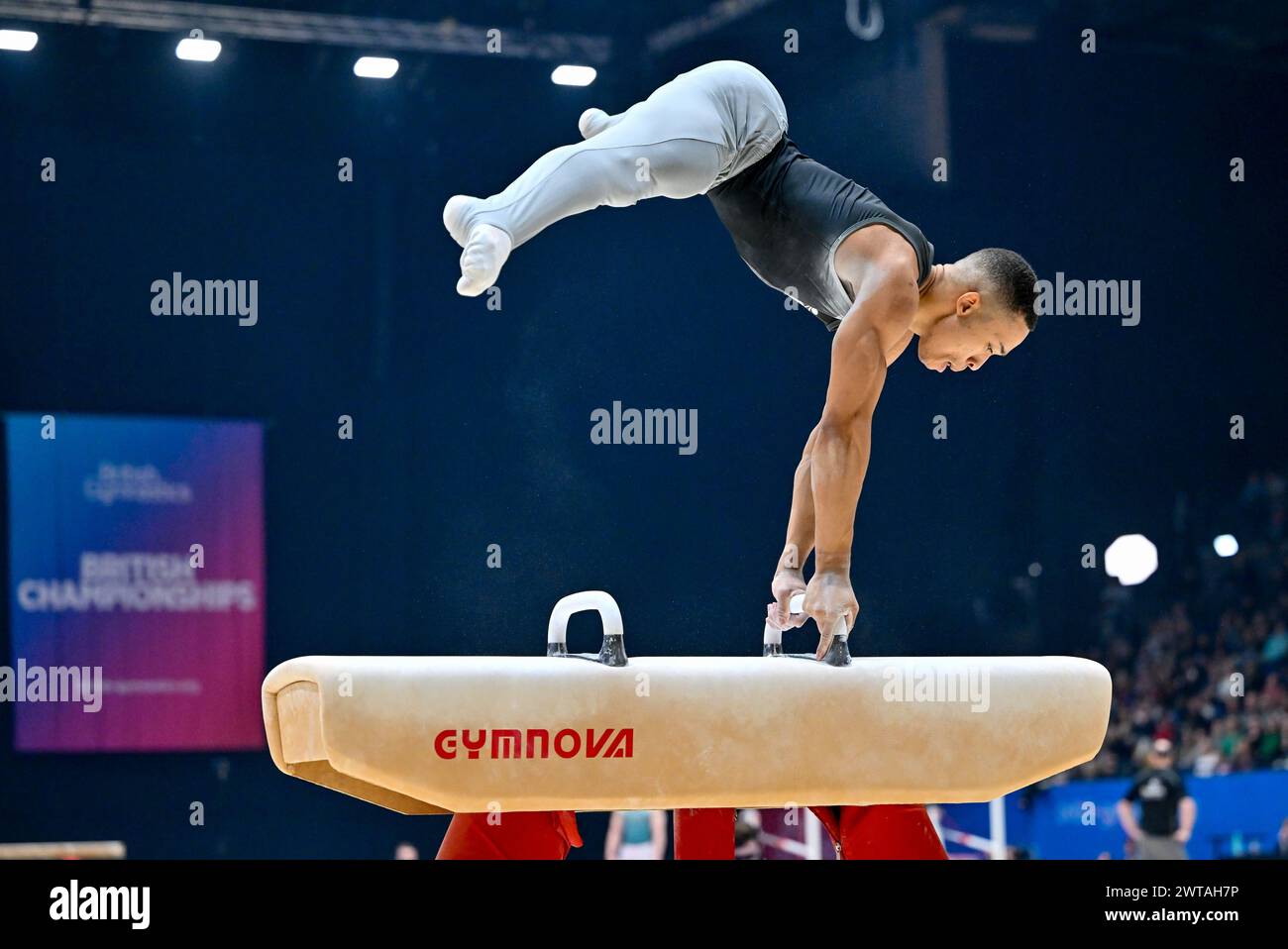 Liverpool, England, Großbritannien. März 2024. Joe FRASER auf dem Pommel Horse während der British Gymnastics Championships in der M&S Bank Arena in Liverpool, England, Großbritannien. Quelle: LFP/Alamy Live News Stockfoto
