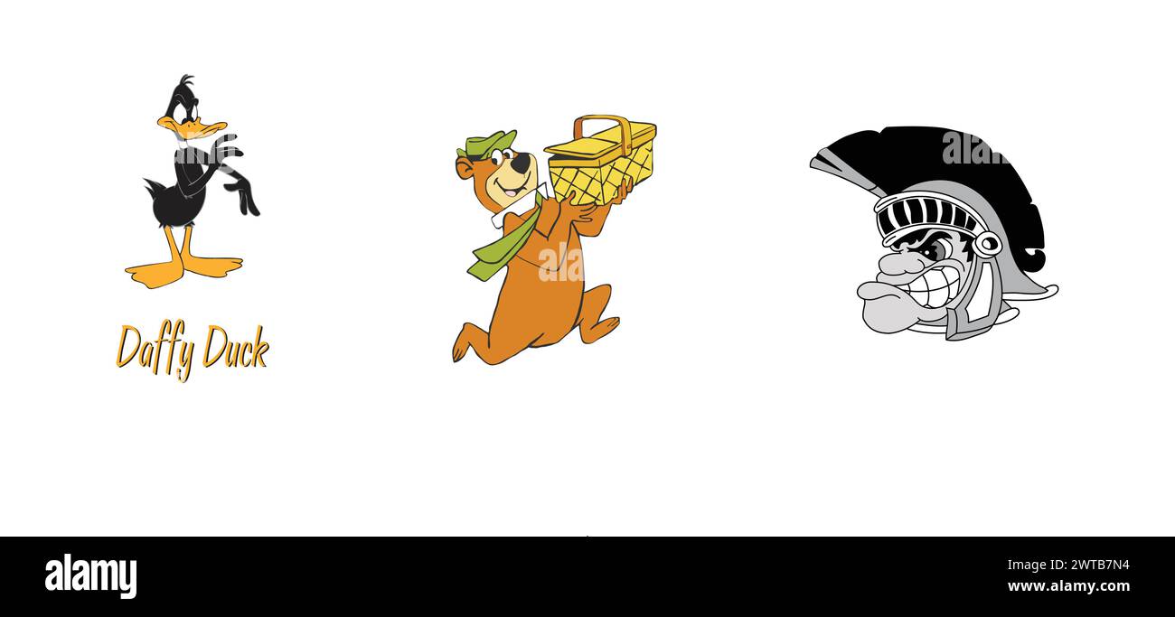 Spartan, Yogi Bär, Daffy Duck. Top-Vektor-Logo-Kollektion. Stock Vektor
