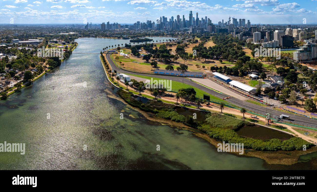 Albert Park Grand Prix Circuit, 16. März 2024: Ein Überblick über die Vorbereitungen der Albert Park-Strecke vor dem Grand Prix von Australien 2024 während des Formel 1 Grand Prix von Australien. Corleve/Alamy Live News Stockfoto