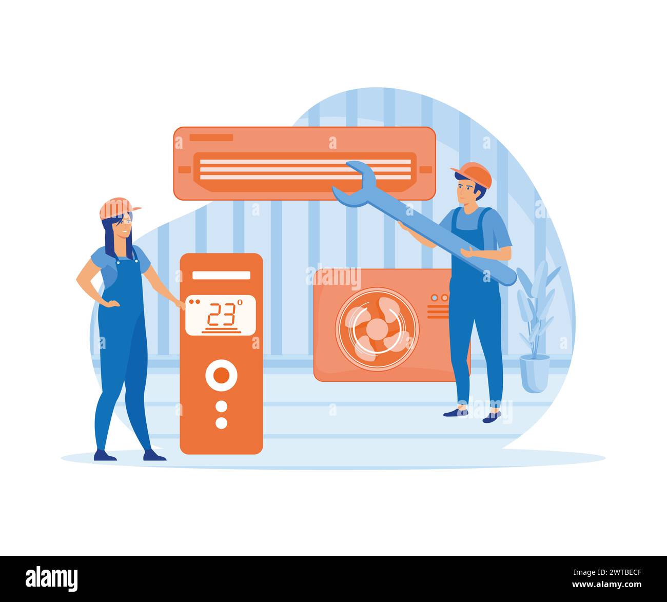 Professioneller Service für die Reparatur von Klimaanlagen. Wartung, Installation von Kühlsystemen. Garantiereparatur und -Reinigung, Austausch des Filters Stock Vektor
