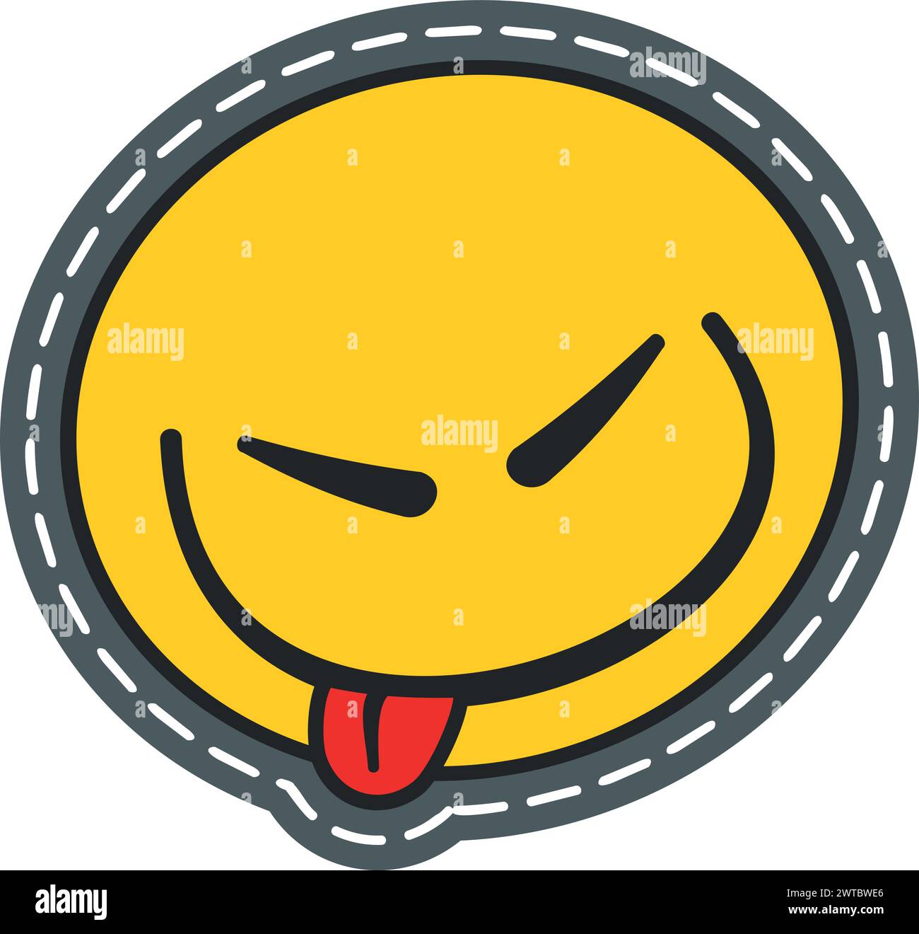 Lächeln aus der Zunge. Lustiger farbenfroher Emoji-Patch Stock Vektor
