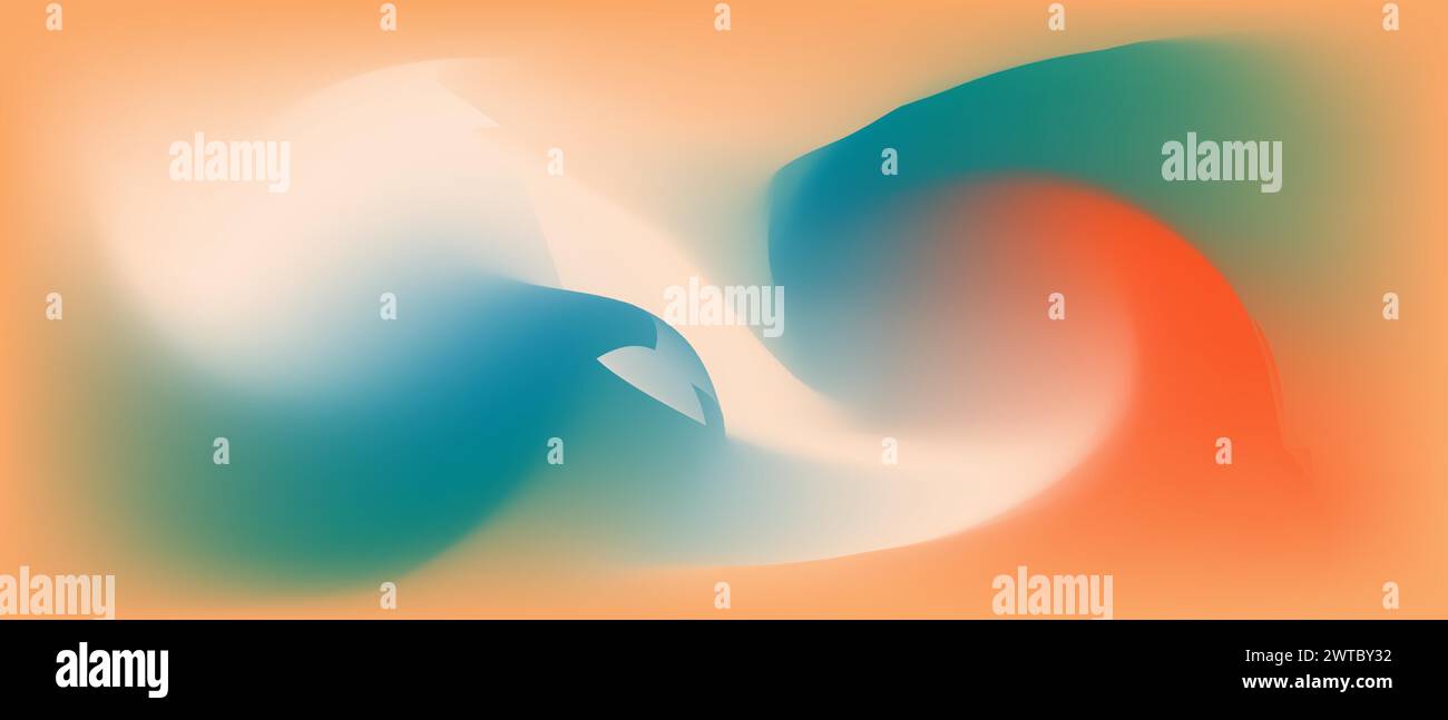 Dynamischer Hintergrund mit abstraktem Wirbel aus Blau und Orange auf beigefarbenem Hintergrund. Verschwommener Flüssiggradient. Vektorabbildung. Stock Vektor