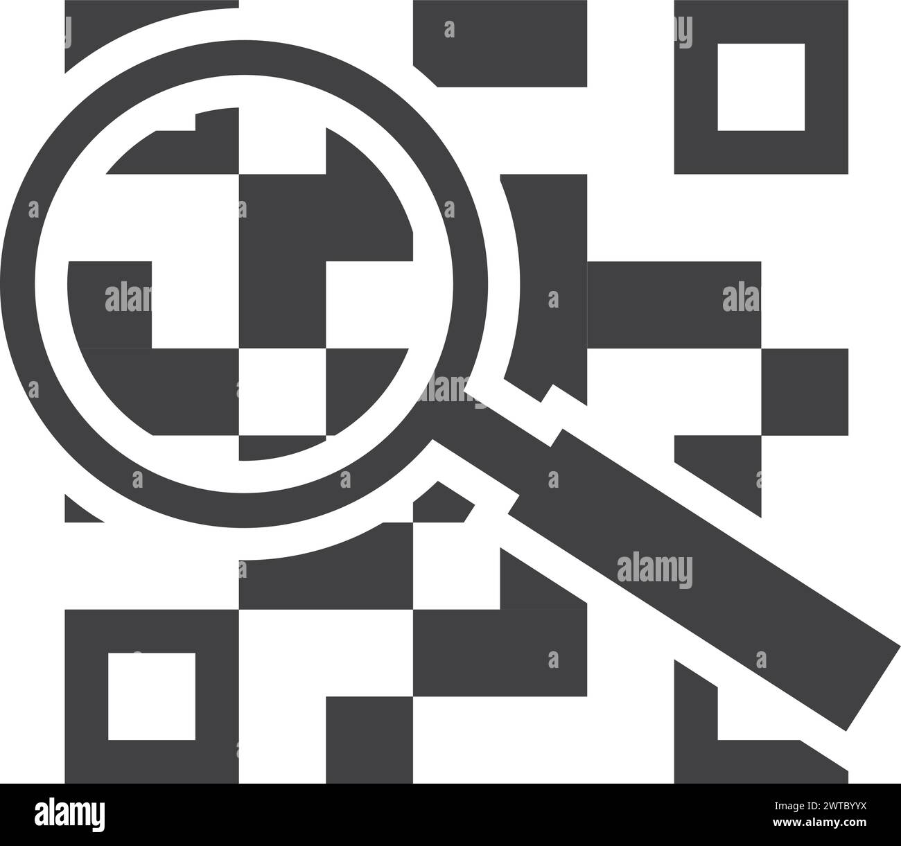 QR-Code mit Lupe. Symbol für Datencodierung Stock Vektor