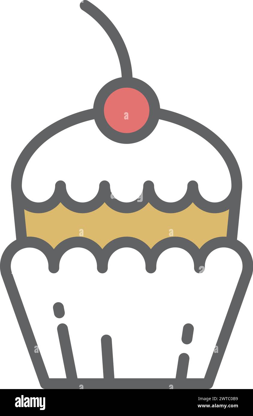 Cupcake-Symbol. Muffin in süßen Farben mit Kirschoberteil Stock Vektor