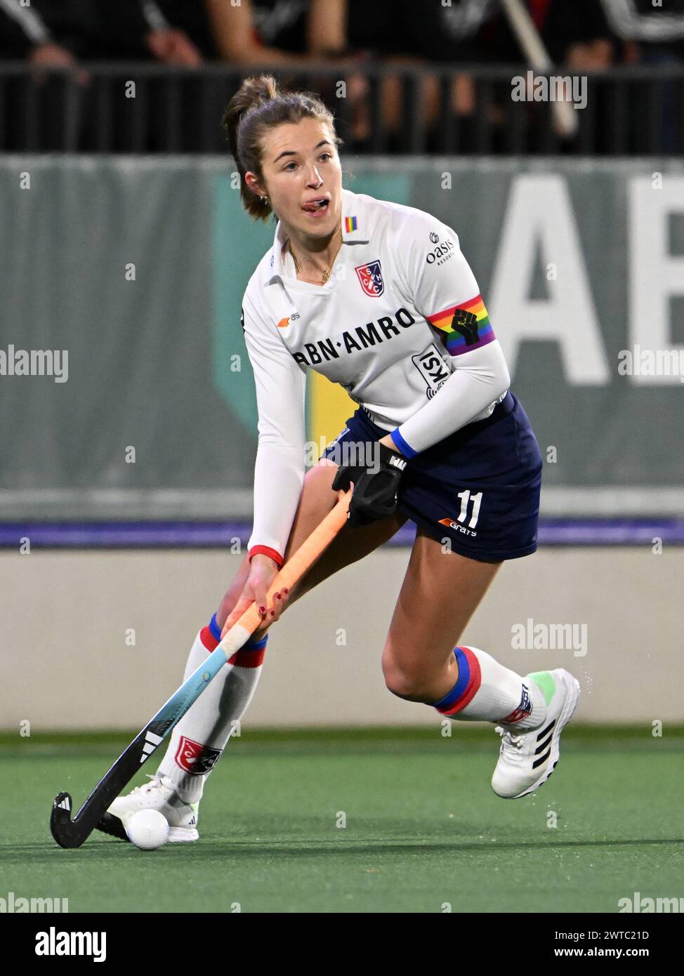 AMSTELVEEN - Xan de Waard von SCHC während des niederländischen Tulp Hoofdklasse-Hockeyspiels für Frauen zwischen Amsterdam und SCHC im Wagener-Stadion am 16. März 2024 in Amstelveen, Niederlande. ANP | Hollandse Hoogte | GERRIT VAN COLOGNE Stockfoto