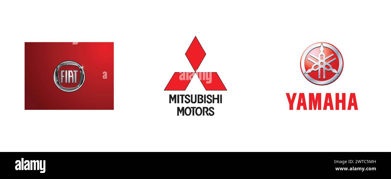 Fiat 2007 Punto, Mitsubishi Motors, Yamaha Powersports. Redaktionelle Vektor-Logokollektion. Stock Vektor