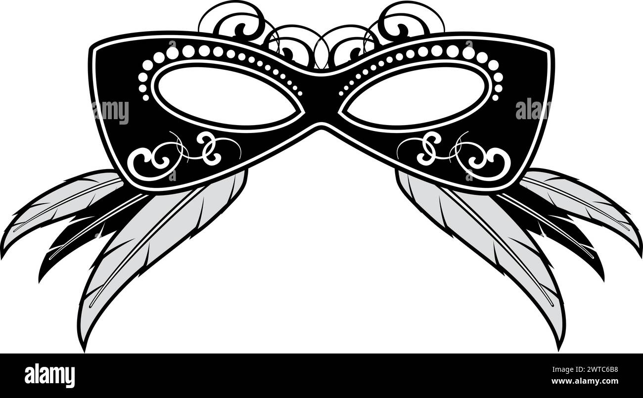 Gefiederte Maske. Karneval für Luxuspartys. Theatersymbol Stock Vektor