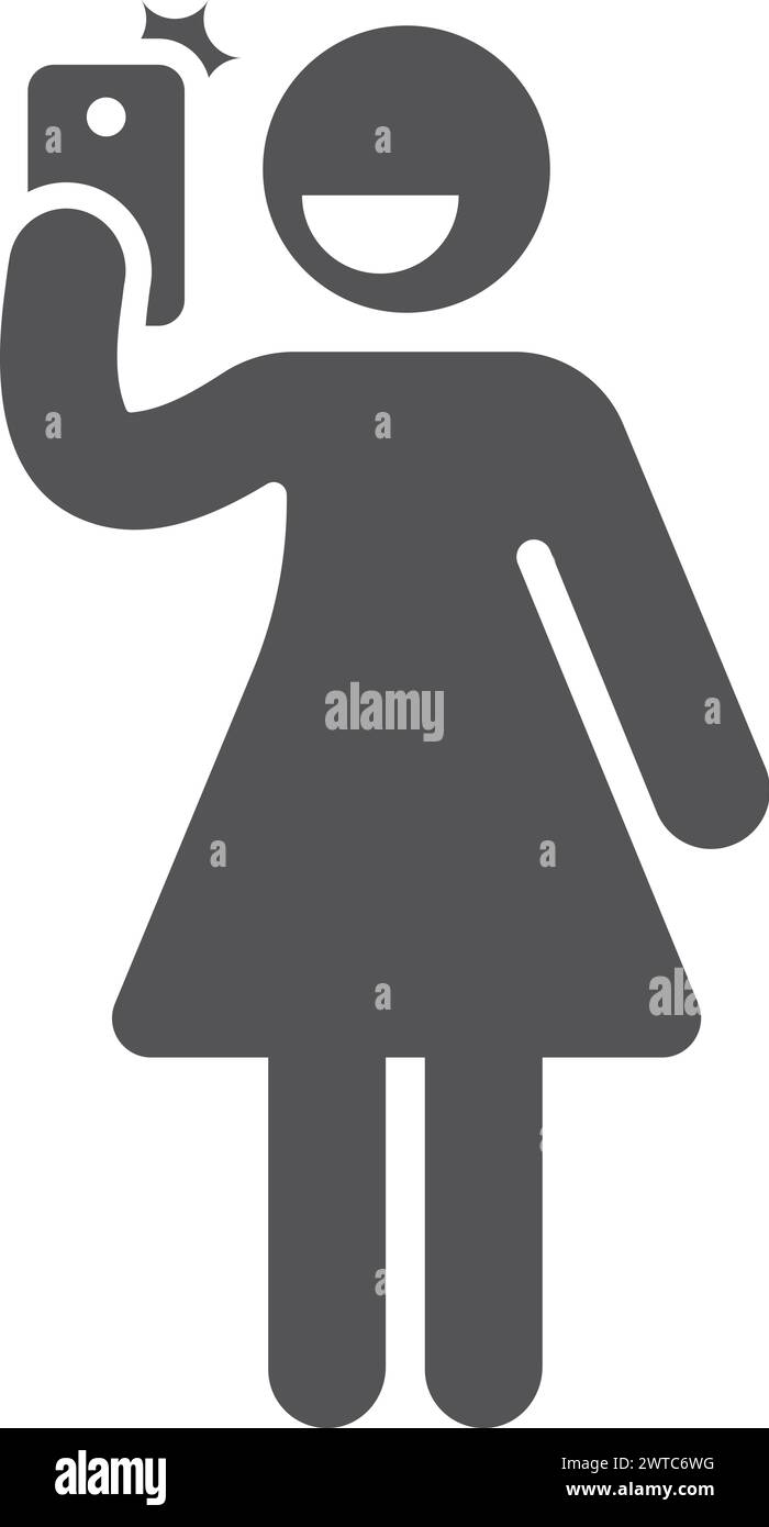 Weibliche Figur mit Smartphone. Selfie-Foto-Piktogramm Stock Vektor