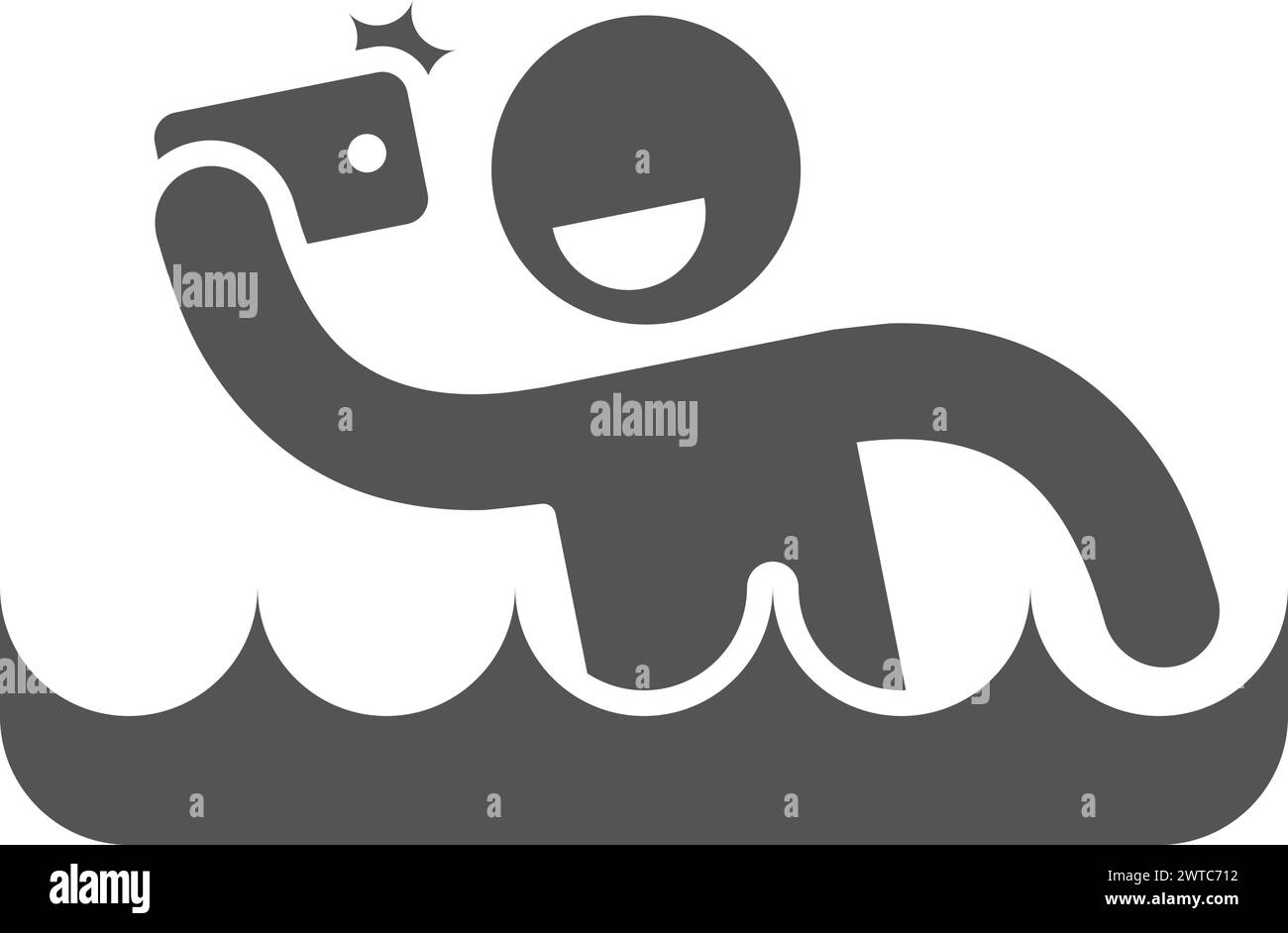 Schwarzes Selfie-Symbol in Wasserwellen. Mann schwimmt Stock Vektor