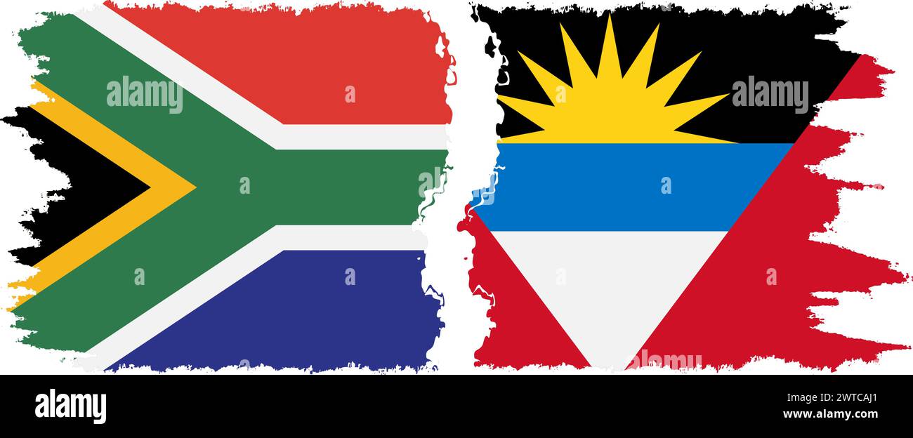 Antigua und Barbuda und Südafrika Grunge Flaggen Verbindung, Vektor Stock Vektor