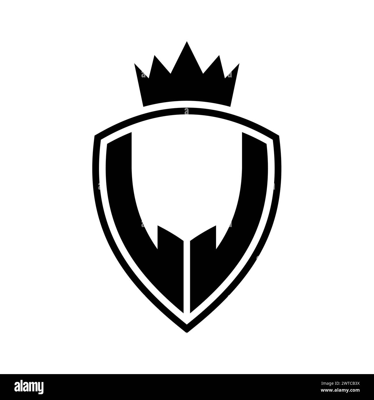 Auffälliges Monogramm des LJ-Letters mit Schild- und Kronenumrissform mit schwarz-weißer Farbvorlage Stockfoto