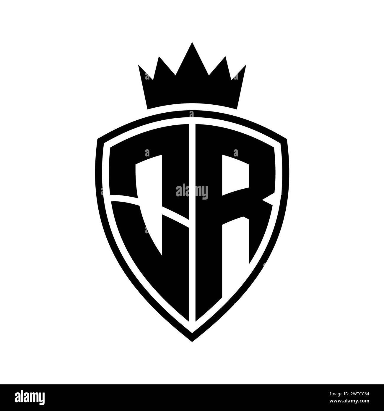 ODER ein fettes Monogramm mit Schild und Kronenumrandung mit schwarz-weißer Farbvorlage Stockfoto