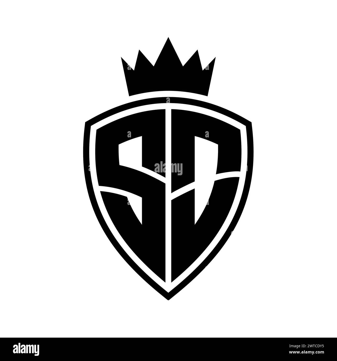 SO Letter-Monogramm mit Schild- und Kronenumrissform mit schwarz-weißer Farbvorlage Stockfoto