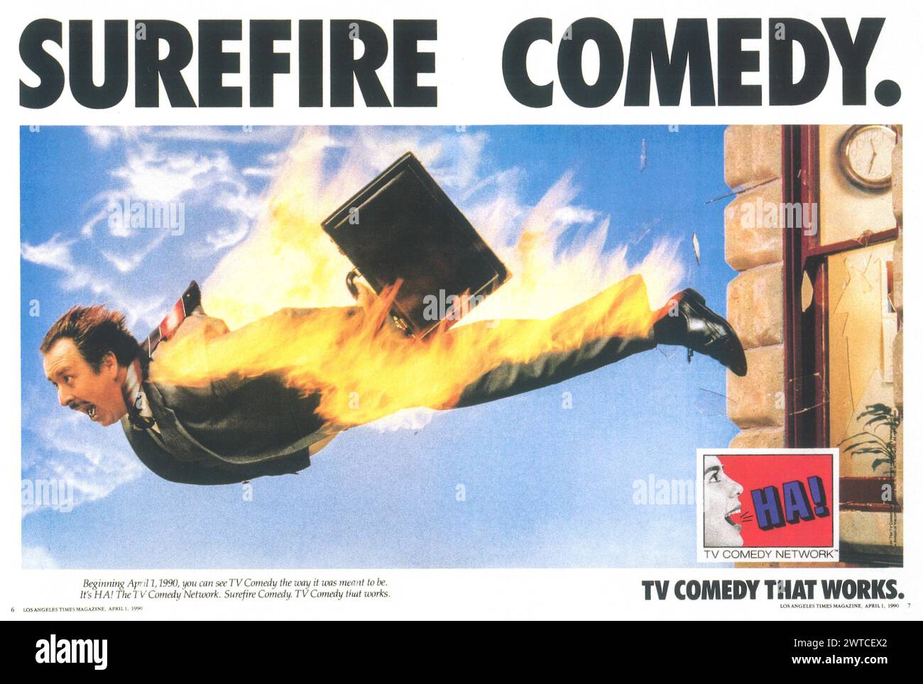 1990 Ha! TV Comedy Network – Werbung für alle Comedy-Kabelsender Stockfoto