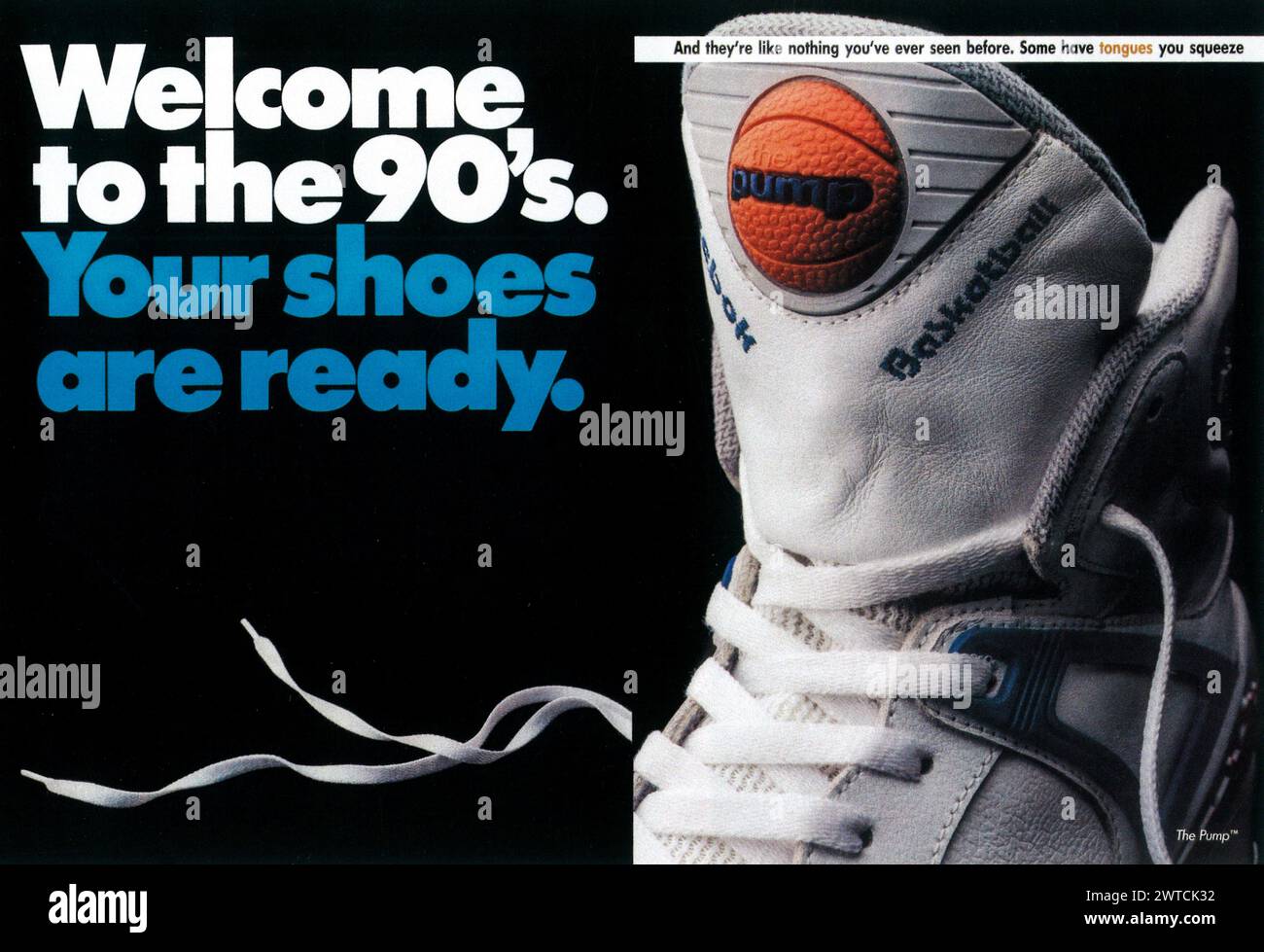1990 REEBOK PUMPENSCHUHE AD - WILLKOMMEN BEI DEN 90S. DEINE SCHUHE SIND BEREIT Stockfoto