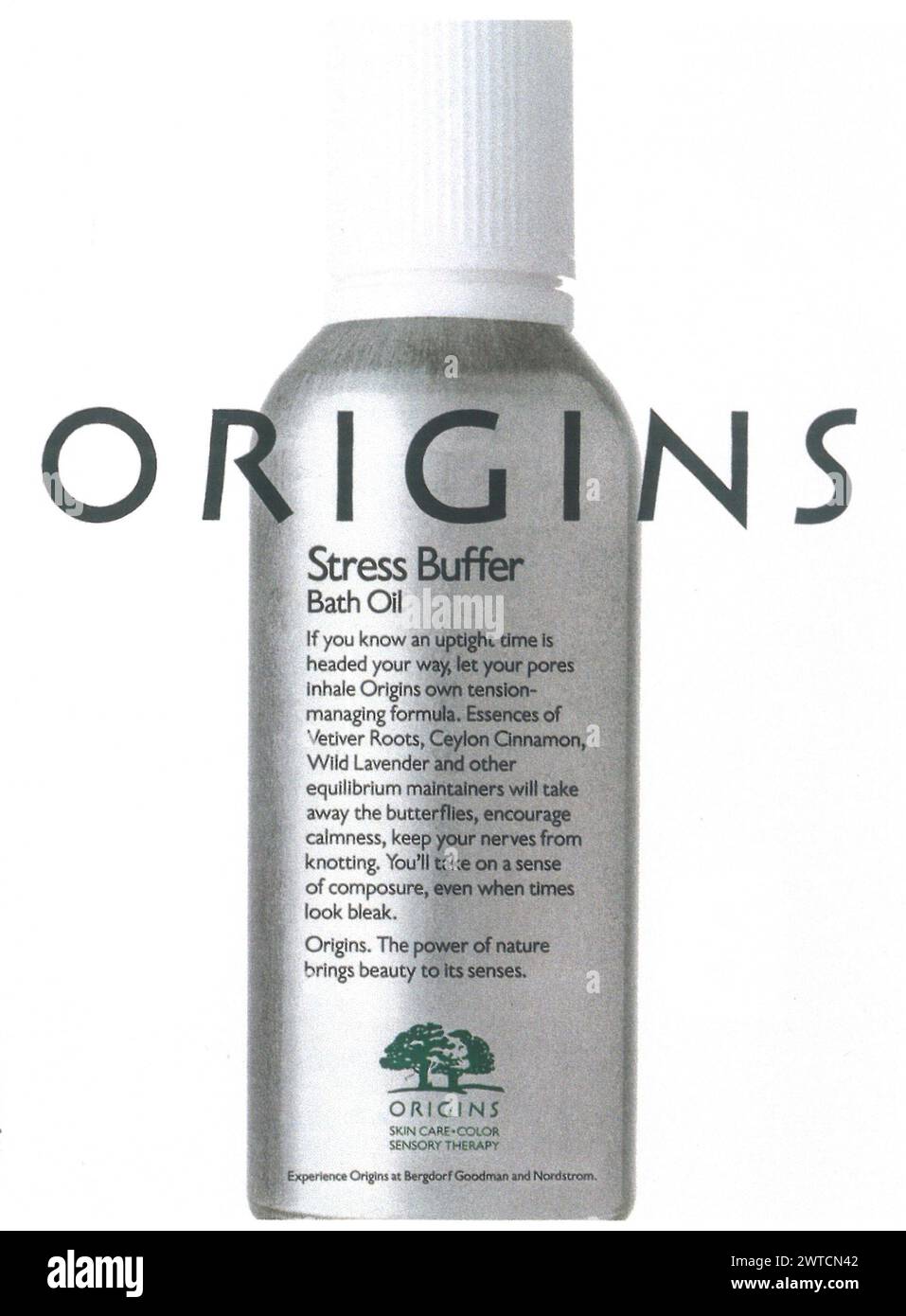 1994 Origins Stress Buffer Bath Oil Ad Stockfoto
