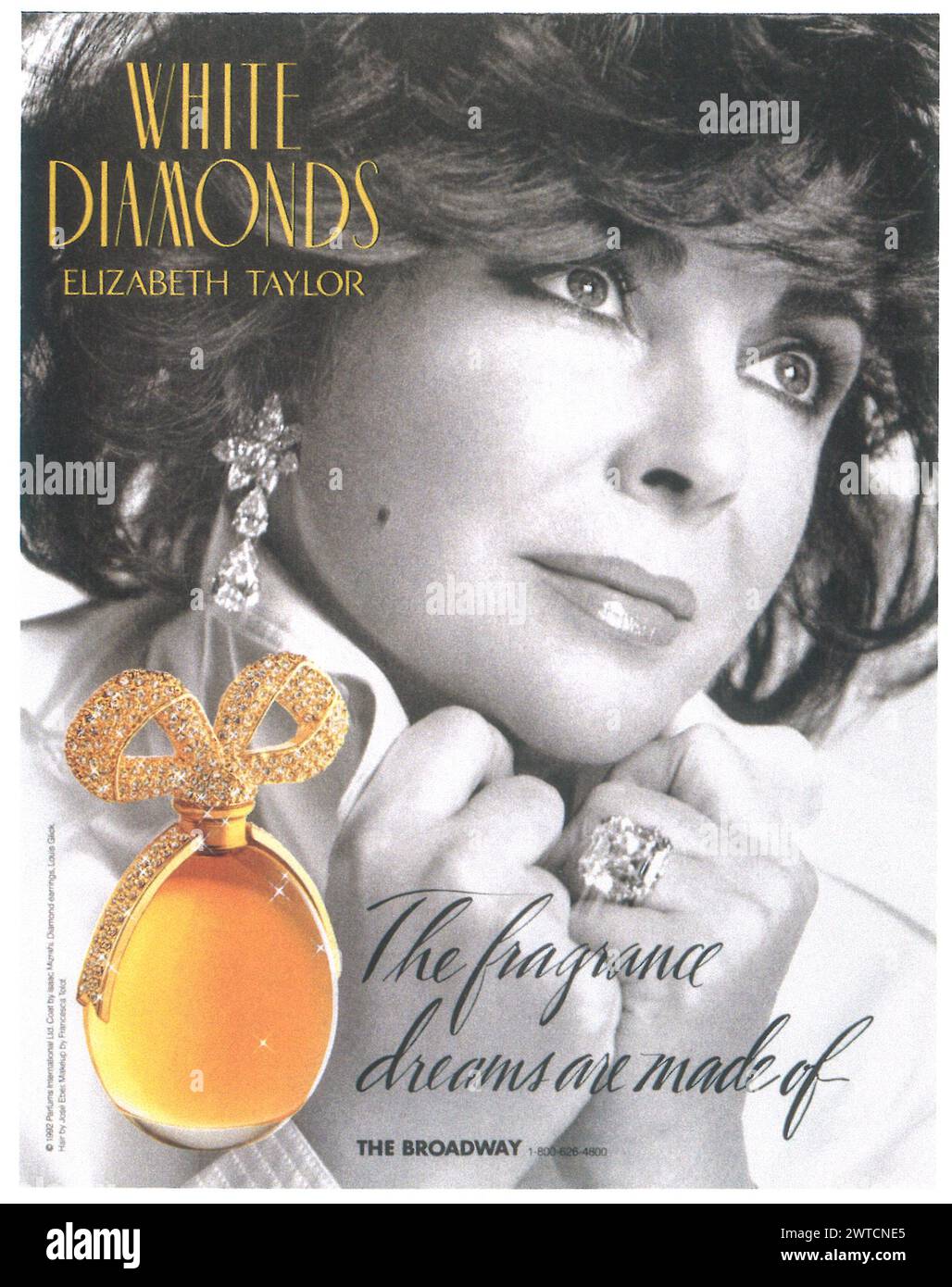 1991 White Diamonds Duftwerbung von Elizabeth Taylor. Stockfoto