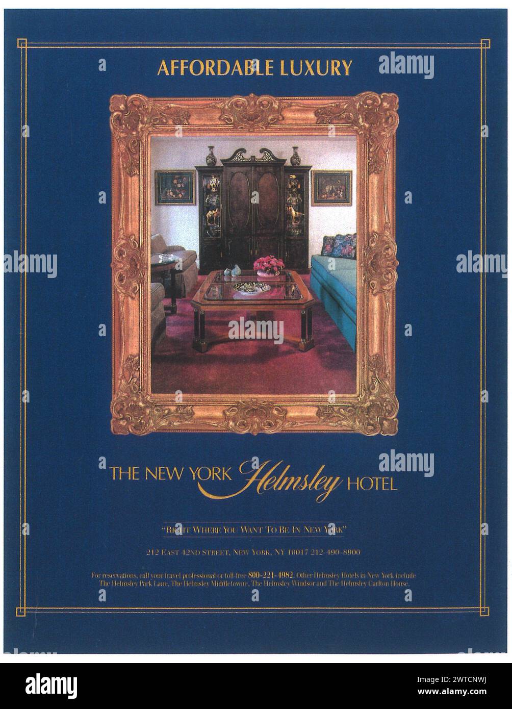 1993 Helmsley Hotel New York Werbespot Stockfoto