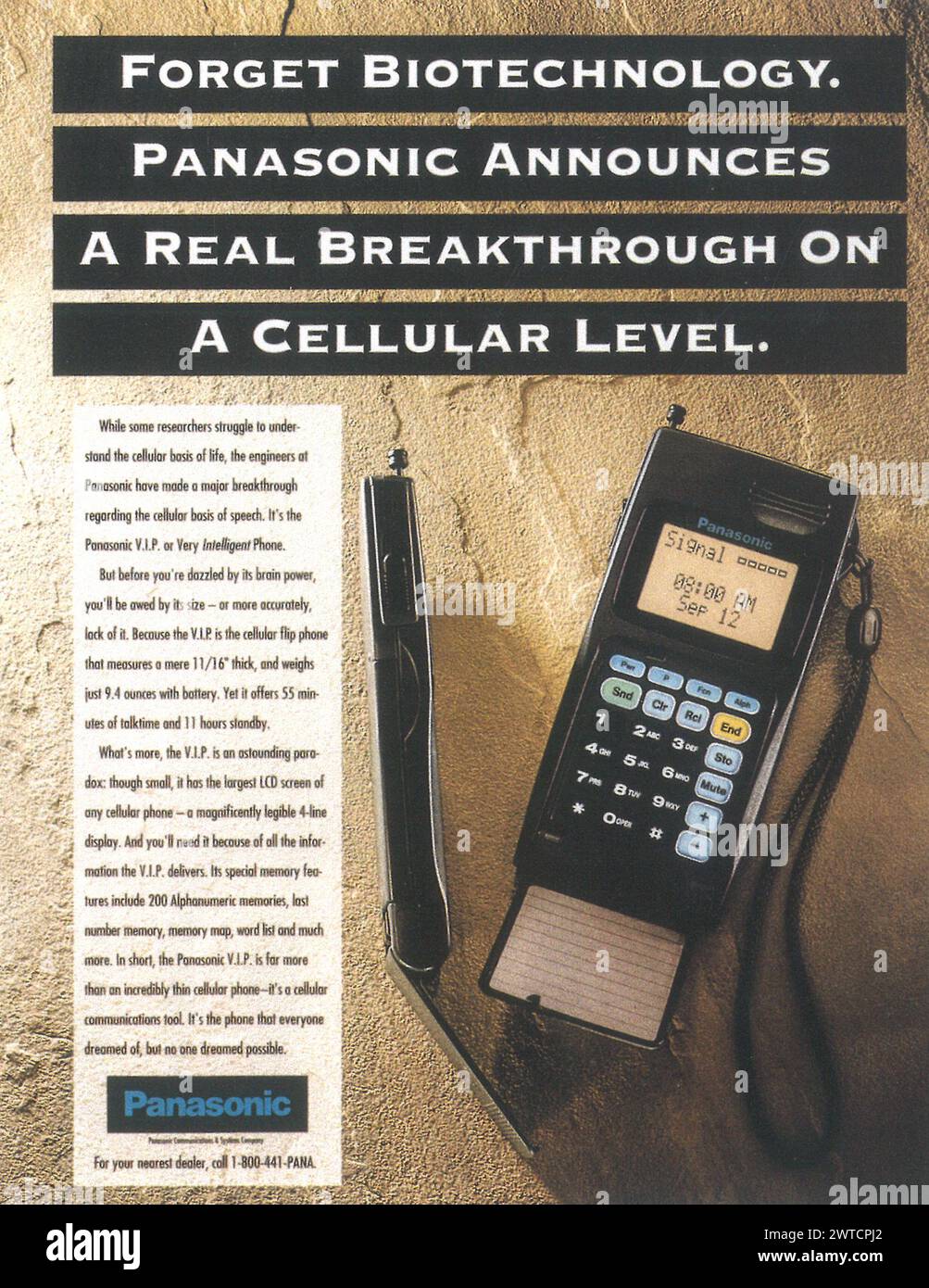 1992 Panasonic-Anzeige für Mobiltelefone Stockfoto