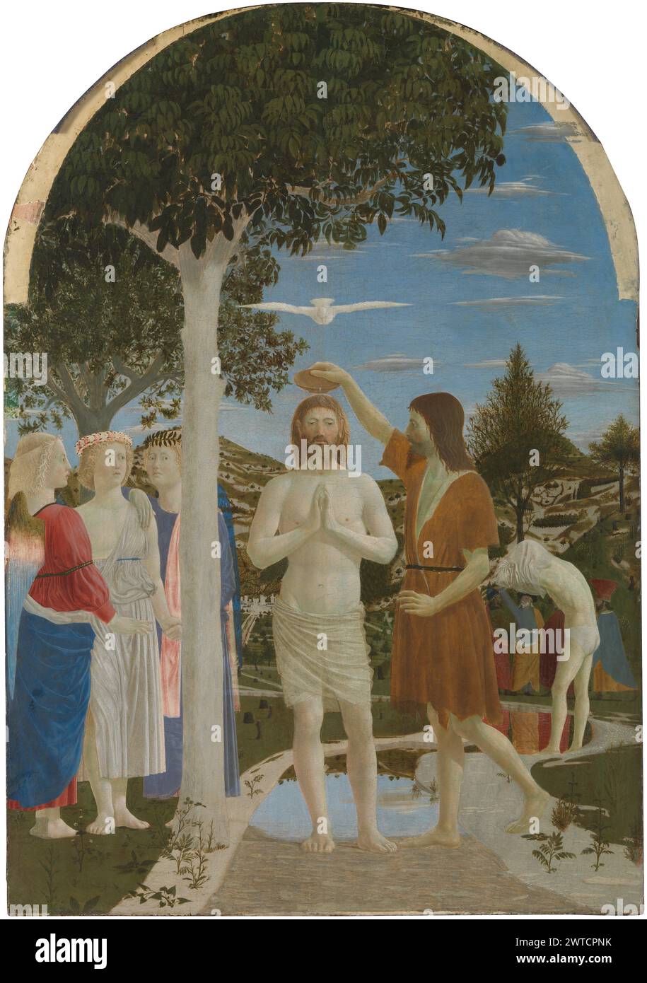 Piero della Francesca/ die Taufe Christi um 1448-50. Tempera auf der Platte. 167 cm x 116 cm (66 Zoll x 46 Zoll). MUSEUM: NATIONAL GALLERY, LONDRES, GROSSBRITANNIEN. Stockfoto