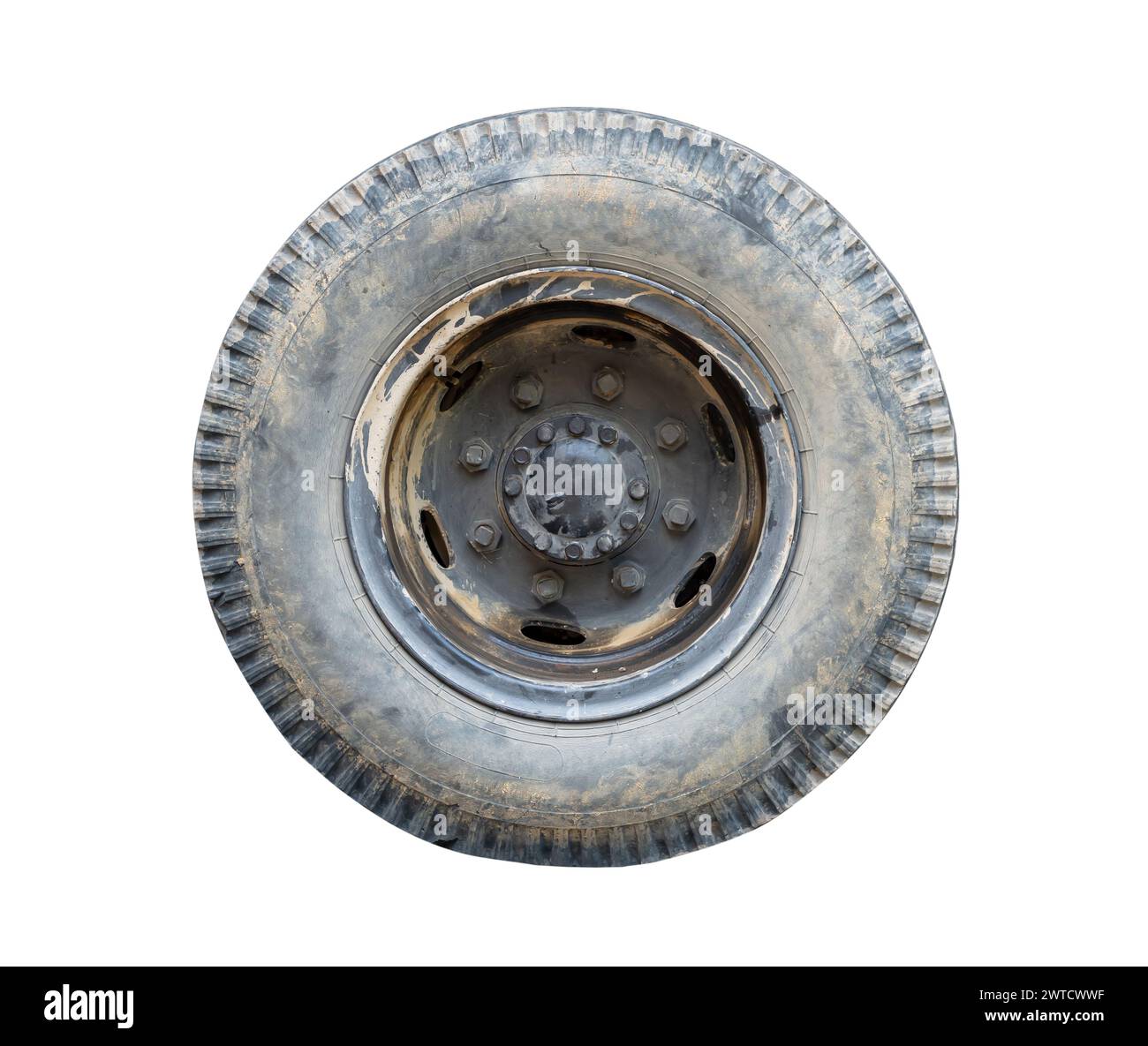 Seitenansicht eines einzelnen großen, alten, schmutzigen Felds ist auf weißem Hintergrund mit Schnittpfad isoliert. Stockfoto