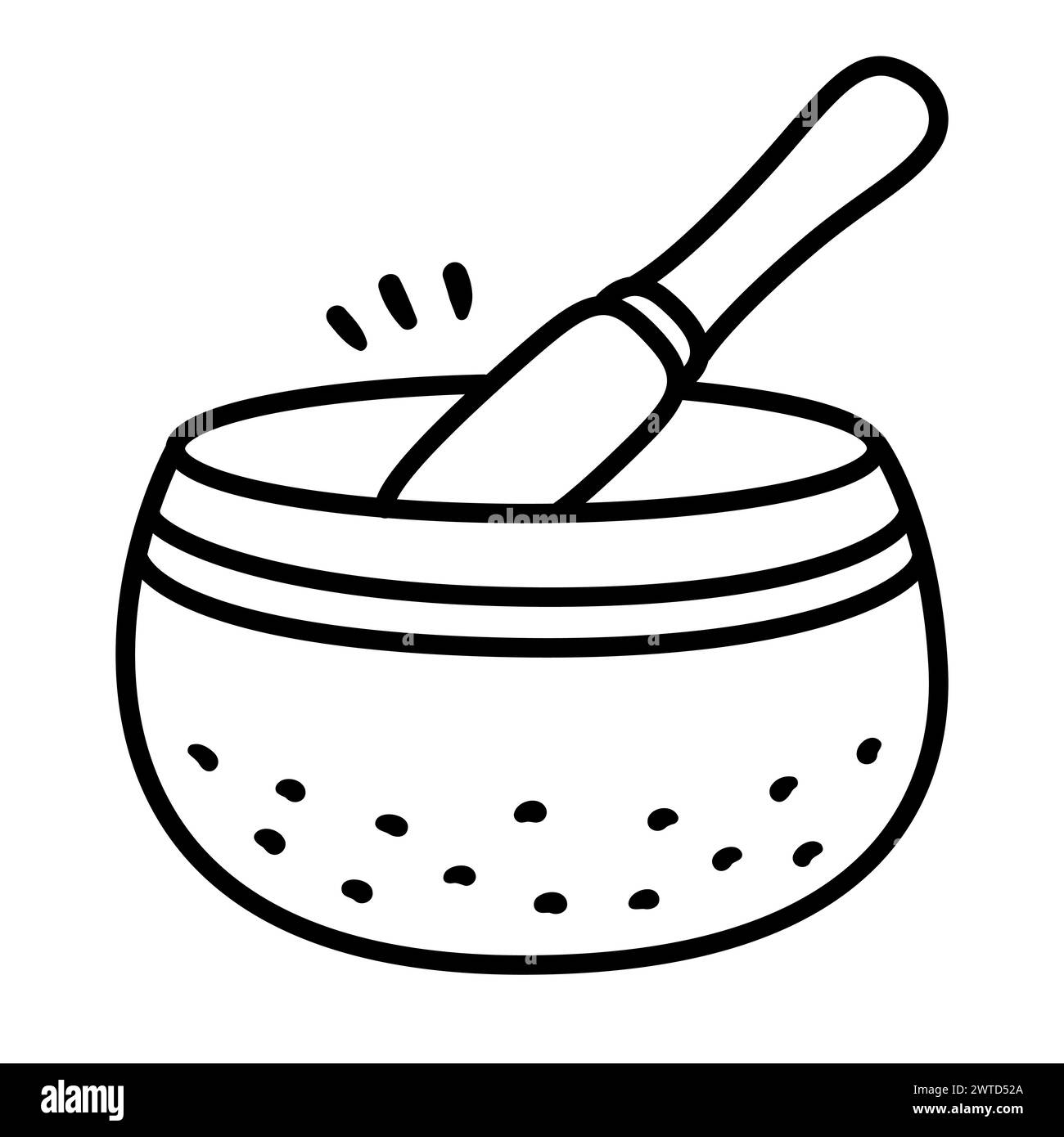 Tibetische Klangschüssel, handgezeichnetes Doodle-Symbol. Klingelnde Meditationsglocke, Yoga und Heilung. Illustration von Schwarzweiß-Vektorlinien. Stock Vektor