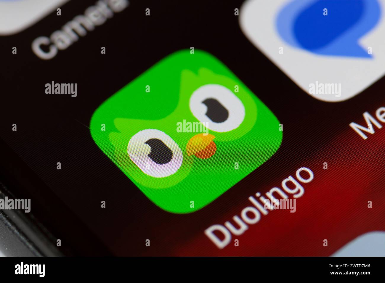 Duolingo-App-Symbol auf dem Mobiltelefon Stockfoto