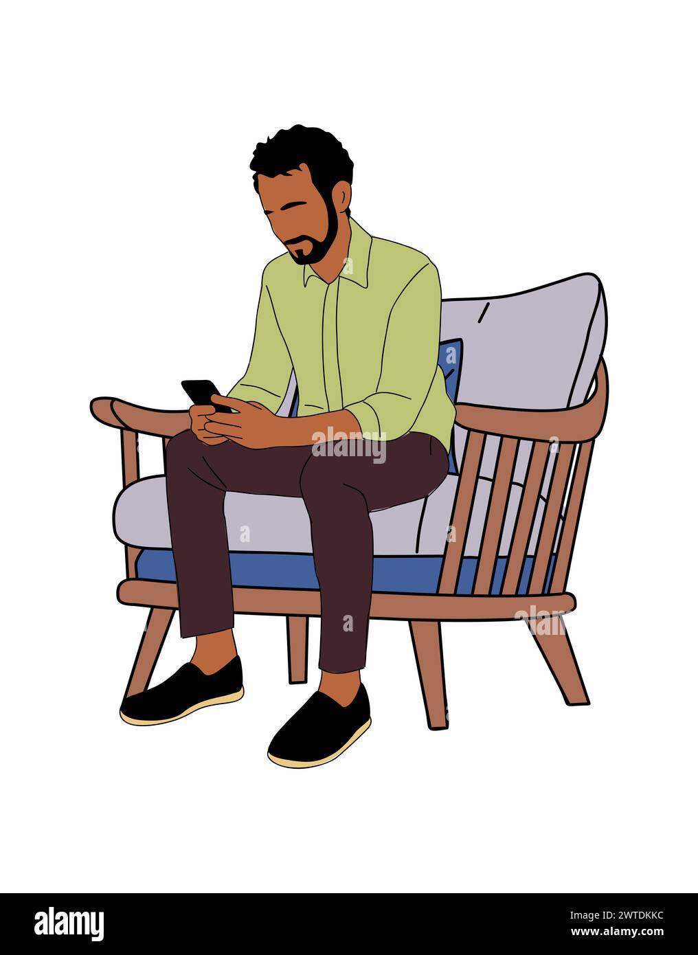 Geschäftsmann sitzt im Sessel und benutzt das Telefon. Stock Vektor