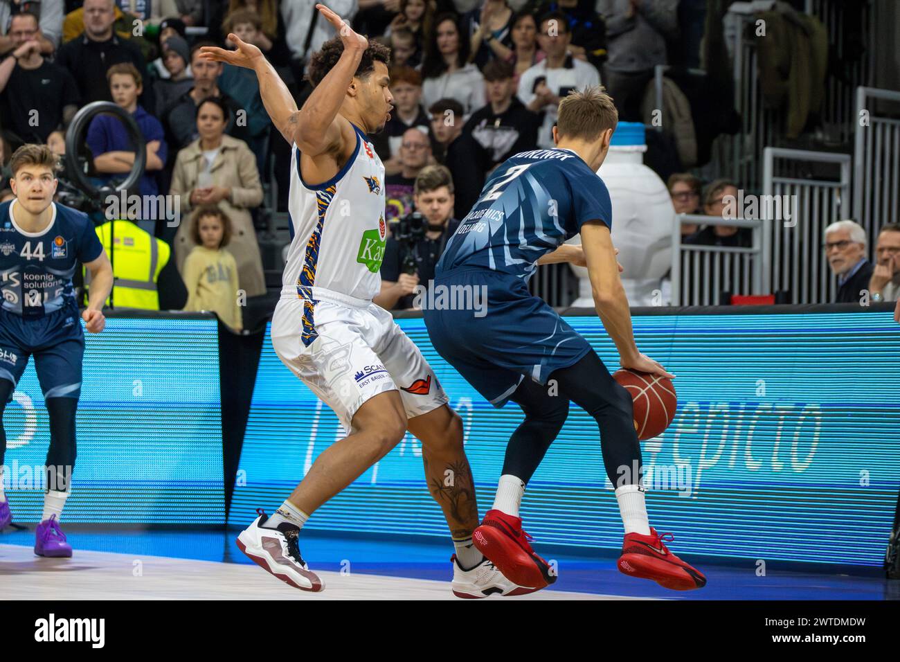 16.03.2024, Easy Credit BBL, Basketball Bundesliga, 24. Spieltag): Spielszene MLP Academics Heidelberg gegen Rostock Seawolves (Endstand 88:86). Spiel Stockfoto