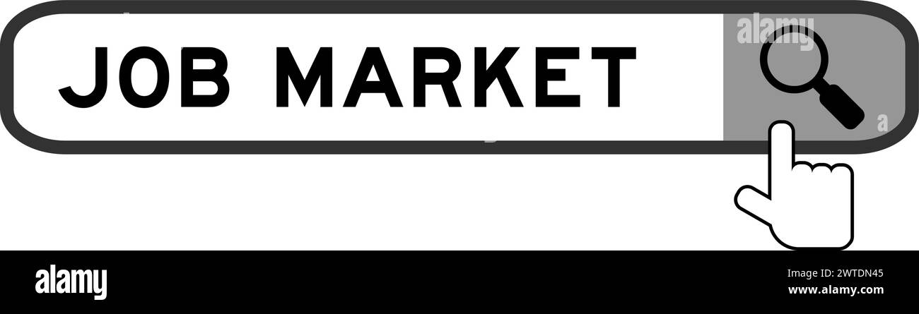 Suchbanner in Word Job Market mit Symbol für die Übergabelupe auf weißem Hintergrund Stock Vektor