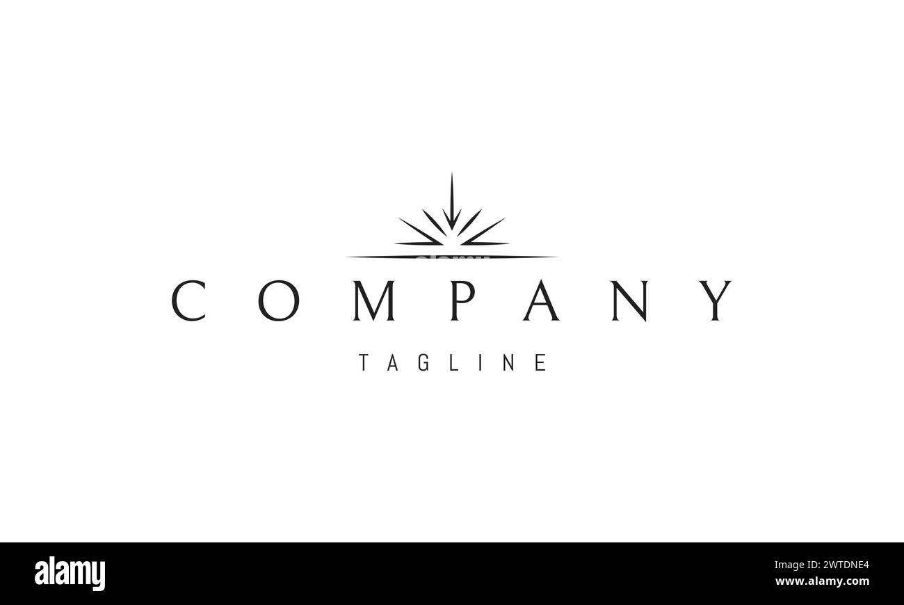 Vektorlogo mit abstraktem Bild eines Sonnenaufgangs am Horizont im linearen Stil. Stock Vektor