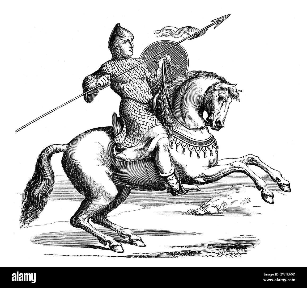 Reitender Ritter in seinem Hauberk, Mittelalter Stockfoto