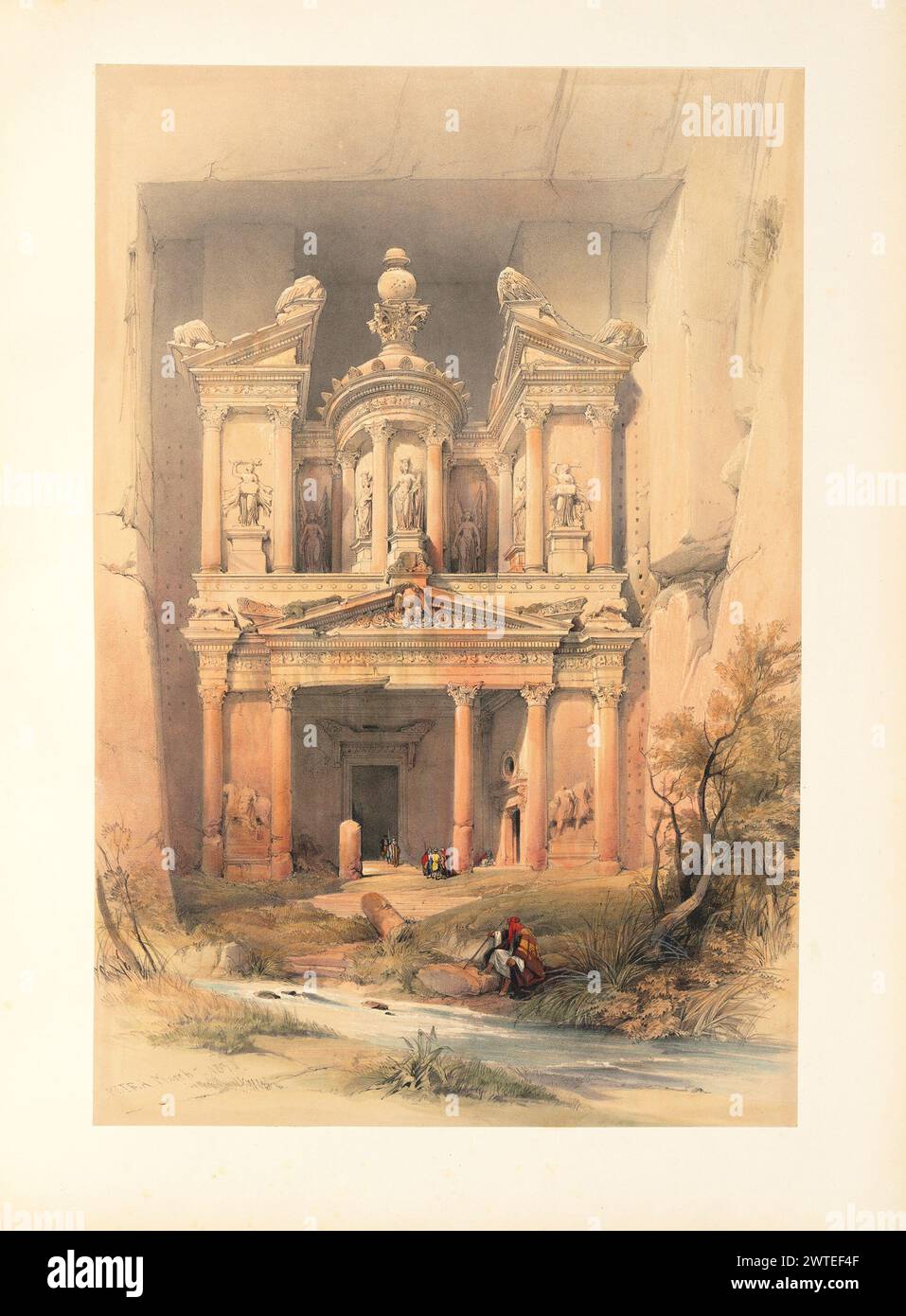 El-Khasne, Petra. Vintage-Lithographie. Bilder des schottischen Künstlers David Roberts, ca. 1850er Jahre Stockfoto