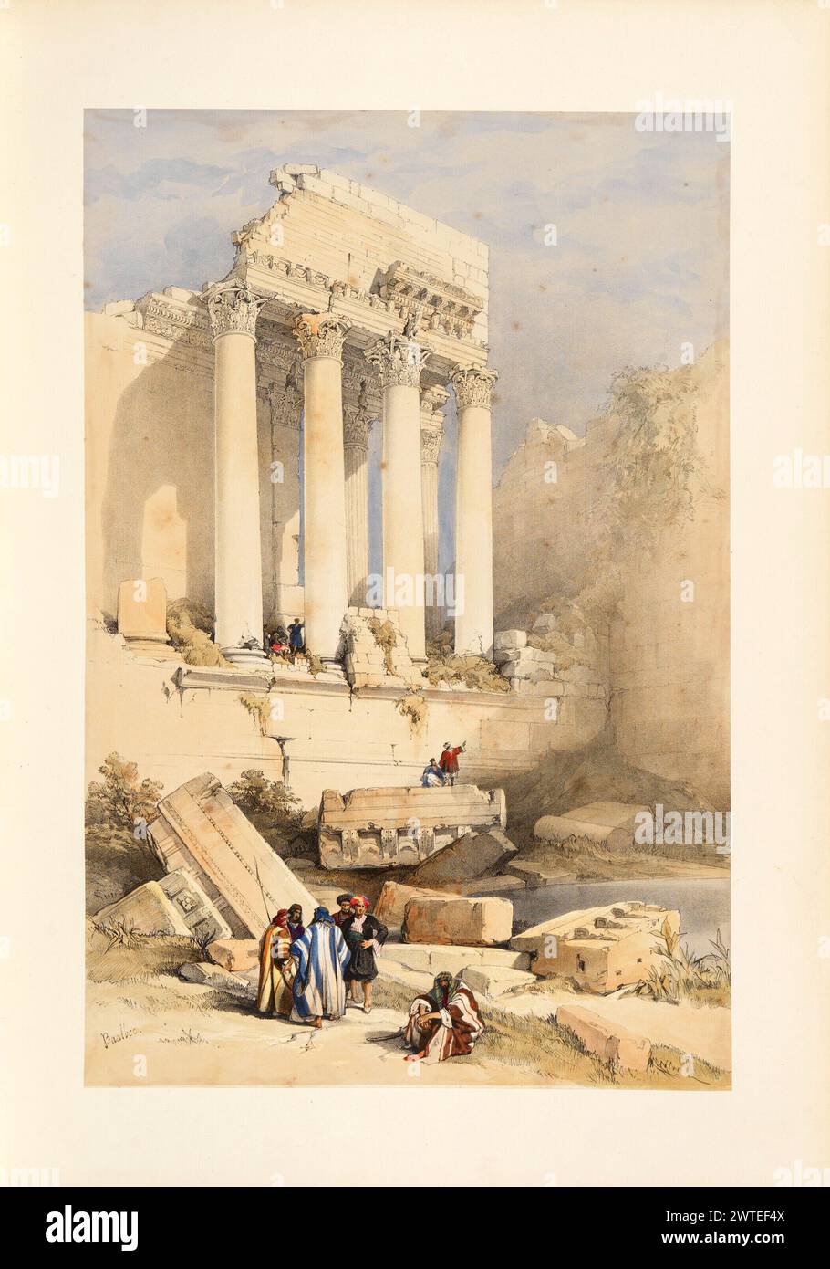 Ruinen in Baalbek, Western Portico. Libanon. Vintage-Lithographie. Bilder des schottischen Künstlers David Roberts, ca. 1850er Jahre Stockfoto