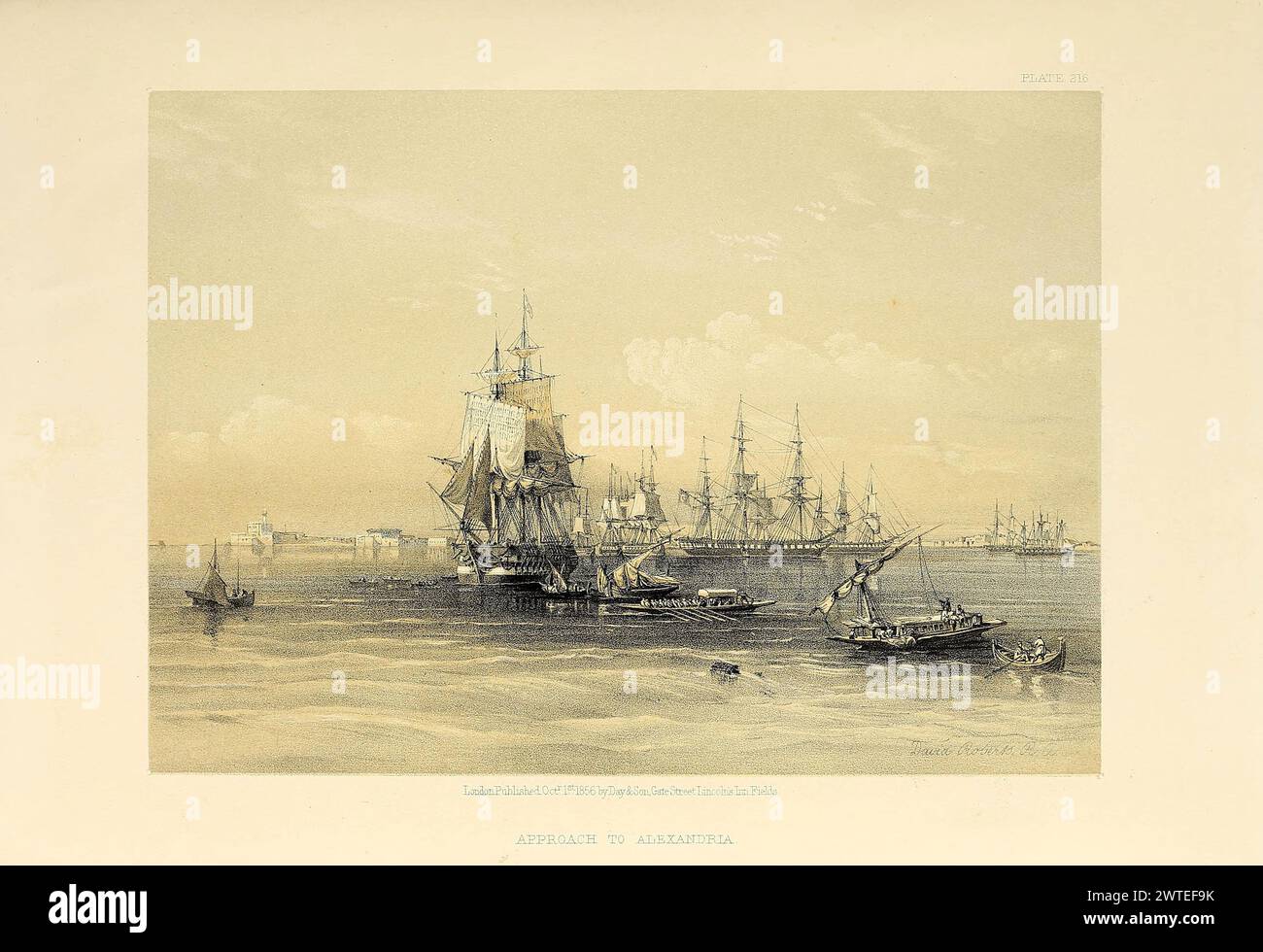 Schiffe der Annäherung nach Alexandria, Ägypten. Vintage-Lithographie. Bilder des schottischen Künstlers David Roberts, ca. 1850er Jahre Stockfoto