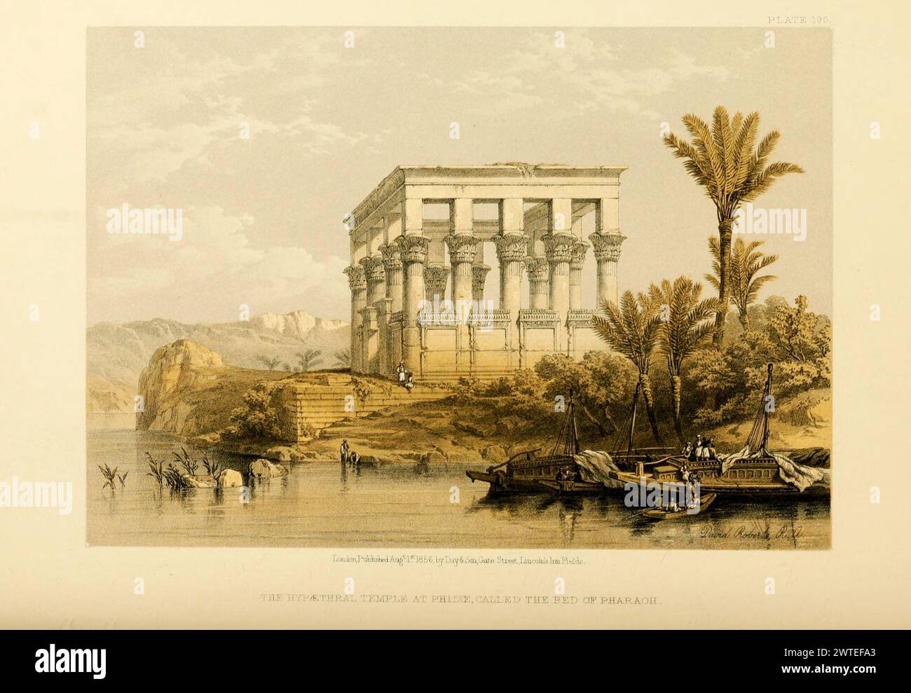 Der Hypäthraltempel in Philae, genannt das Bett des Pharao, Ägypten. Vintage-Lithographie. Bilder des schottischen Künstlers David Roberts, ca. 1850er Jahre Stockfoto