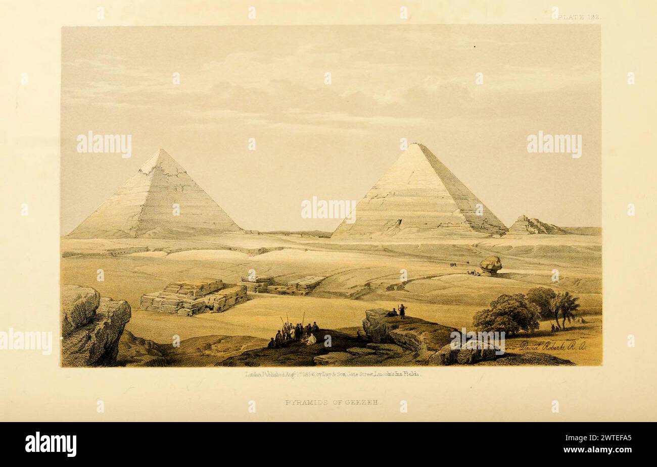 Pyramiden von Geezeh, Ägypten. Vintage-Lithographie. Bilder des schottischen Künstlers David Roberts, ca. 1850er Jahre Stockfoto