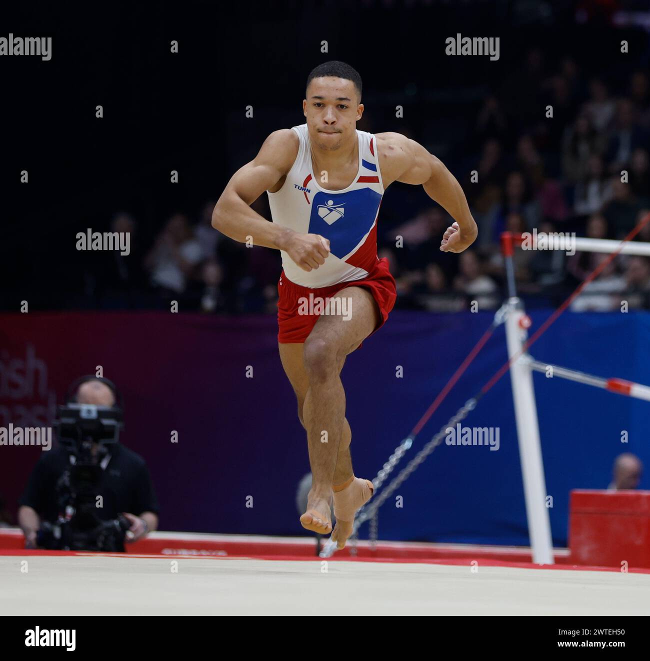 17. März 2024, M&amp;S Bank Arena, Liverpool, England; British Gymnastics Championships Day 4; Men's Apparate Final Floor – Joe Fraser Stockfoto