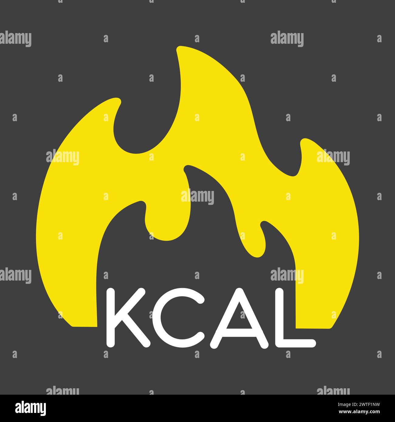 Kcal Feuervektor-Symbol auf dunklem Hintergrund. Kalorienverbrennung, Fettverbrennung Zeichen. Diagrammsymbol für Fitness und Gewichtsverlust Website und App Design, Protokoll Stock Vektor