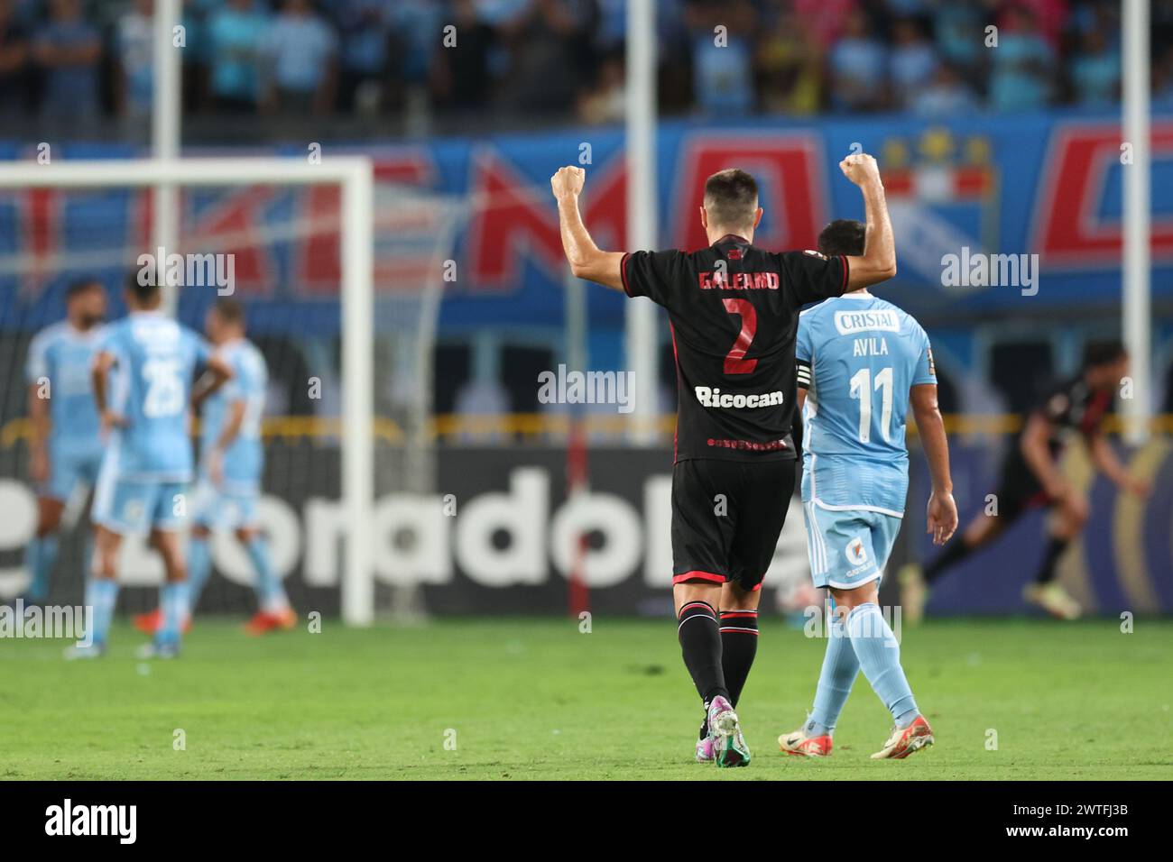 Lima, Peru. März 2024. Leonel Galeano of Melgar spielte während des Torneo Apertura Liga 1 Apuesta Total 2024 Spiel, Datum 8 zwischen Sporting Cristal und FBC Melgar am 14. März 2024 im Estadio Nacional de Peru in Lima, Peru. (Foto: Miguel Marrufo/PRESSINPHOTO) Credit: PRESSINPHOTO SPORTS AGENCY/Alamy Live News Stockfoto