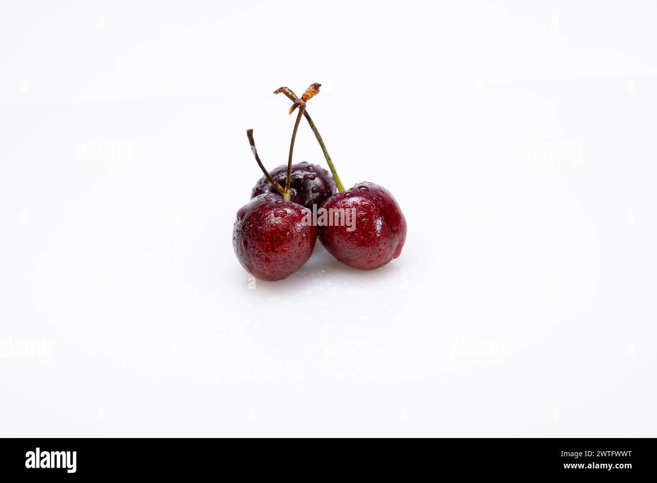 Kirschen isoliert auf weißem Hintergrund. Frische Kirschen auf weißem Hintergrund. Stockfoto