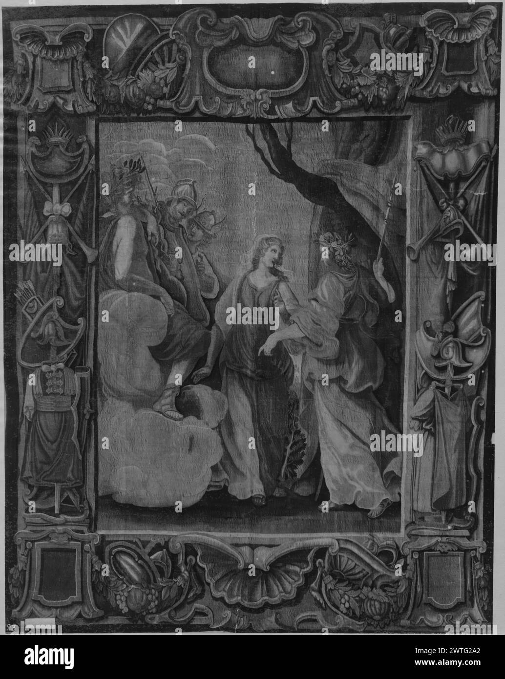 Begegnung der Götter. Unbekannt ca. 1580-1600 Gobelin Abmessungen: H 12'7,5' x B 10'4' Gobelin Materialien/Techniken: Unbekannt Kultur: Italienisches Weberzentrum: Unbekannt Besitz Geschichte: Französisch & Co. 5 Götter einschließlich Jupiter (Zeus) (L) & Mercury (Hermes) (3. Von L) (UPR BRD) Kartusche flankiert von Schilden und Früchten; (LWR BRD) Shell flankiert von Festoons; (L & R BRD) Rüstungsanzug French & Co. Stock Sheet fehlt aus Archiv, 1078 (?) French & Co. Lagerbogen fehlt im Archiv, 5193 (?) Verwandte Arbeiten: Panels im Set: GCPA 0242766-0242769, 0184782 Stockfoto Begegnung der Götter. Unbekannt ca. 1580-1600 Gobelin Abmessungen: H 12'7,5' x B 10'4' Gobelin Materialien/Techniken: Unbekannt Kultur: Italienisches Weberzentrum: Unbekannt Besitz Geschichte: Französisch & Co. 5 Götter einschließlich Jupiter (Zeus) (L) & Mercury (Hermes) (3. Von L) (UPR BRD) Kartusche flankiert von Schilden und Früchten; (LWR BRD) Shell flankiert von Festoons; (L & R BRD) Rüstungsanzug French & Co. Stock Sheet fehlt aus Archiv, 1078 (?) French & Co. Lagerbogen fehlt im Archiv, 5193 (?) Verwandte Arbeiten: Panels im Set: GCPA 0242766-0242769, 0184782 Stockfoto