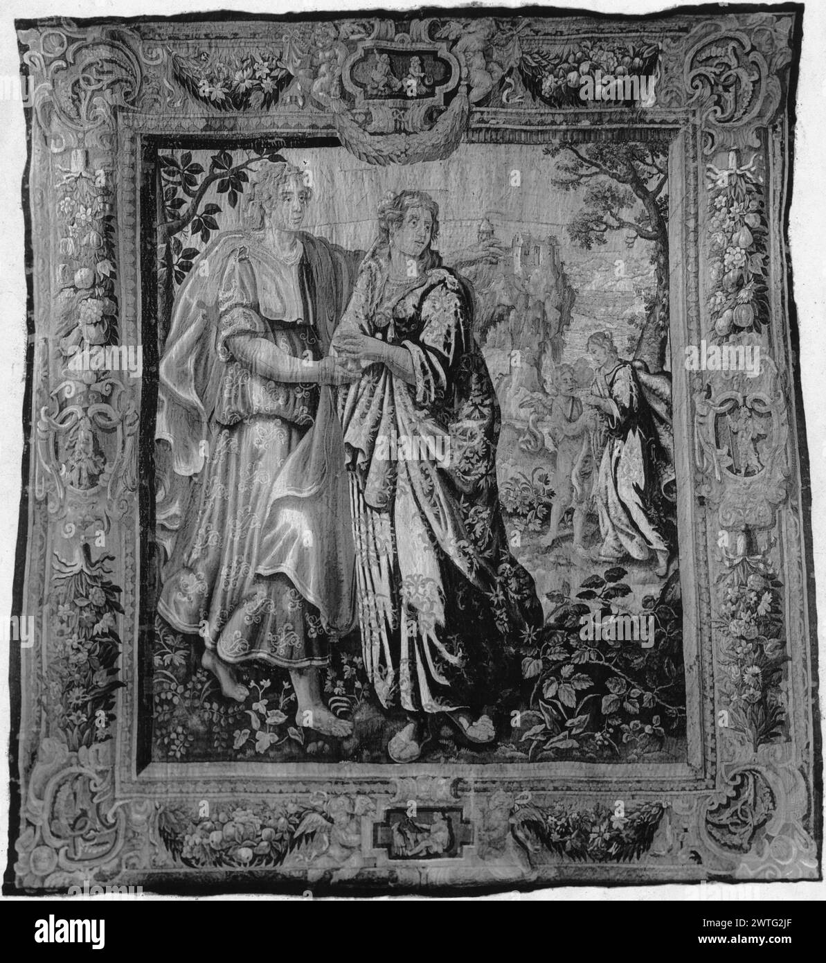 Venus (Aphrodite) gibt Psyche verschiedene schwierige Aufgaben. Unbekannt ca. 1600-1650 Wandteppich Abmessungen: H 11'2' x B 10'2' Wandteppich Materialien/Techniken: Unbekannt Kultur: Flämisches Weberzentrum: Brüssel Eigentumsgeschichte: Vereinigte Staaten, New York, Poughkeepsie, Vassar College. Verwandte Arbeiten: Panels im Set: GCPA 0238722-0238728 Stockfoto