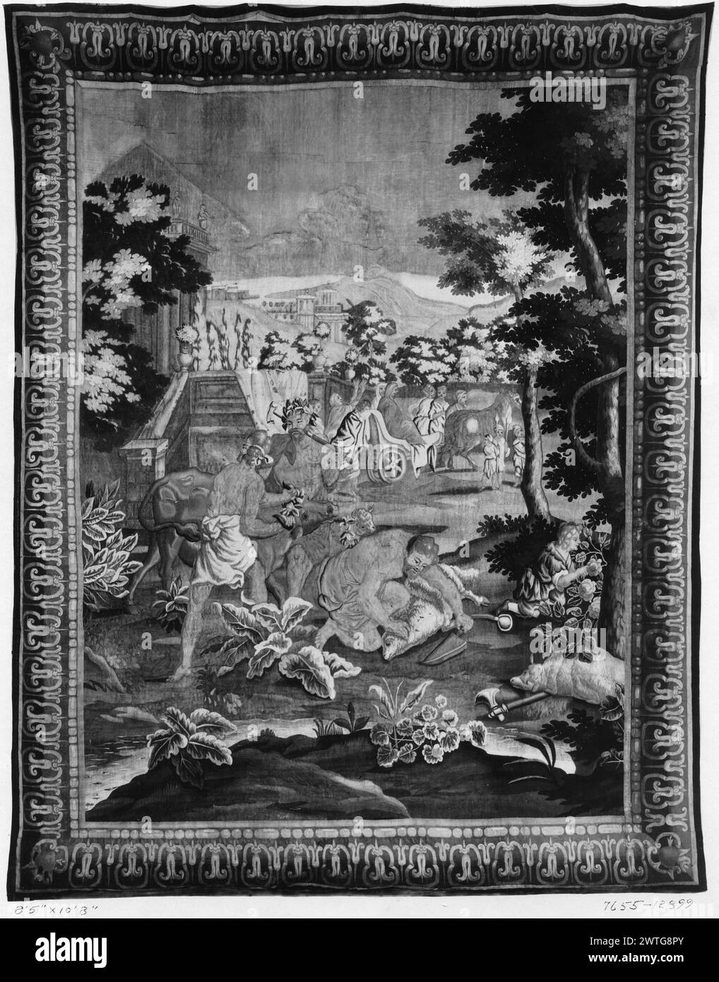 Die Psyche wird als Göttin verehrt. Unbekannt ca. 1700-1720 Gobelin Materialien/Techniken: Unbekannt Kultur: Flämisches Weberzentrum: Brüsseler Besitz Geschichte: French & Co. Gekauft von Mr. Wellens, fakturiert am 31.1924. Inschriften: Stadtzeichen auf der Unterwache, rechts verwandte Werke: Tafeln im Set: GCPA 0240900-0240903 Stockfoto